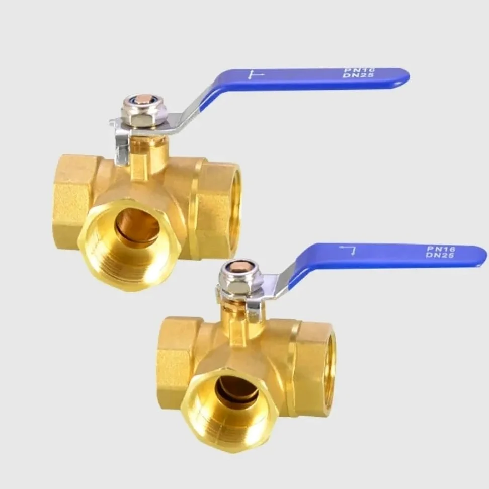 Llave de paso agua 1/4 "3/8" 1/2 "3/4" 1 "BSPP igual hembra latón Tee 3 vías L-Port T-Port Ball Vavle agua Gas aceite hogar jardín(1",L-Port)