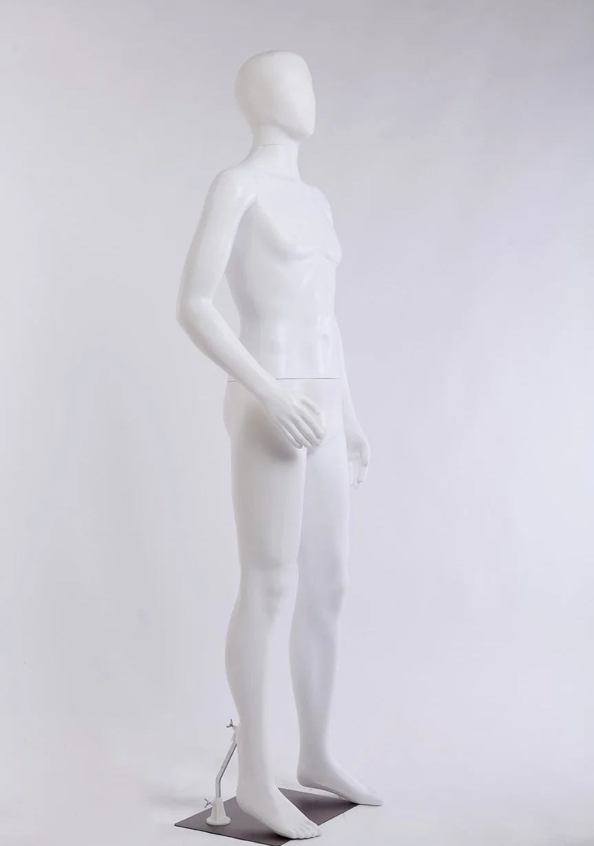 NMC-1W Maniquí masculino FC blanco mate sin cara brazos y cabeza giratoria 360 grados maniquí femenino maniquí cabeza de huevo (NMC-1W hombre)