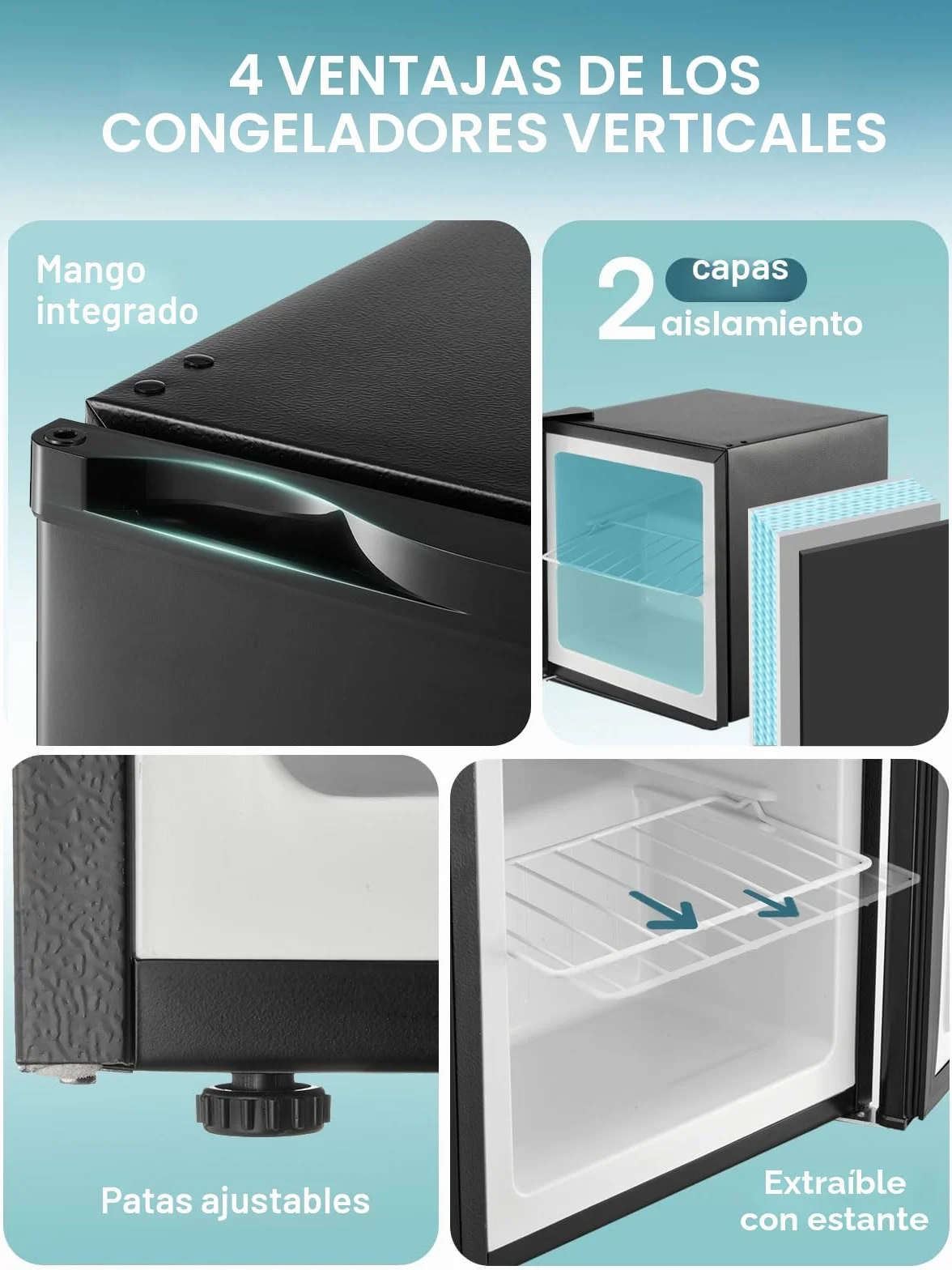 Congelador Vertical 32L 4 Estrellas -22℃ Puerta Reversible Silencioso Ahorro Energético Negro