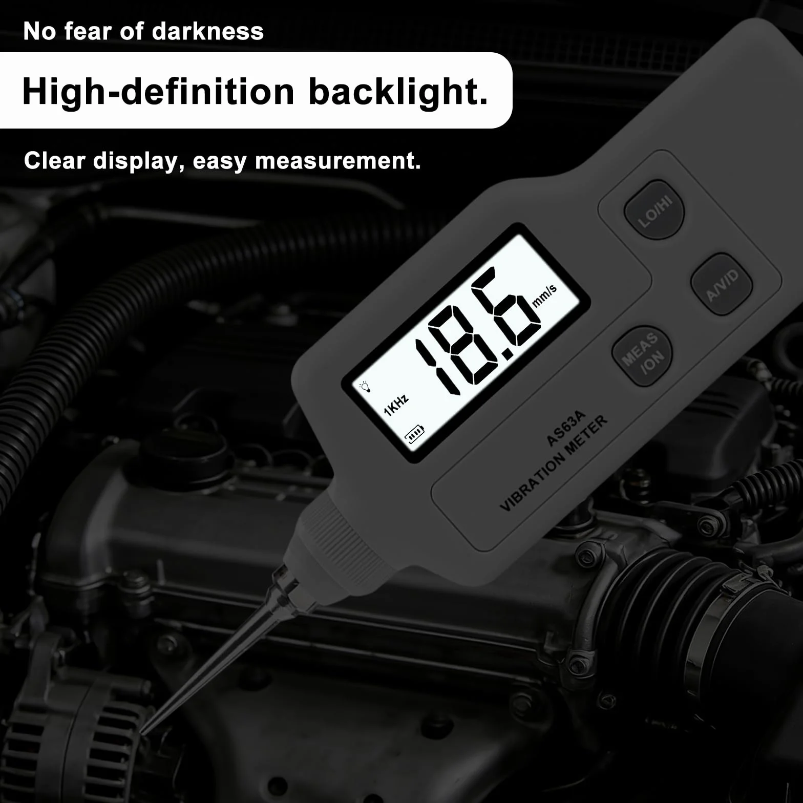 AS63A Medidor de Vibraciones, Medidor Digital de Vibracion,Analizador de Vibraciones con pantalla LCD Medición de aceleración,velocidad y desplazamiento,para Industria,Construcción,Automoción