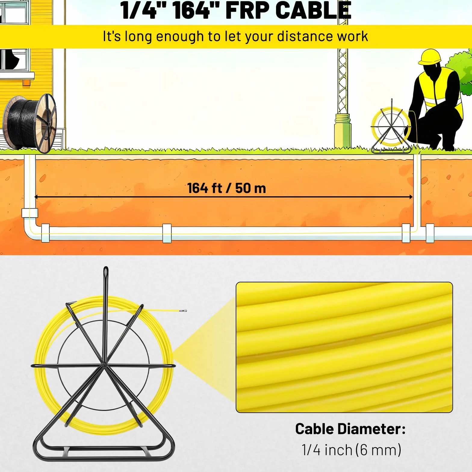 KAOLALI Varilla de fibra de vidrio, cinta de pescado, cable de fibra de vidrio, rueda de tubo, fibra de vidrio, tira de alambre de punta de alambre, tira de cinta de pescado con soporte de acero
