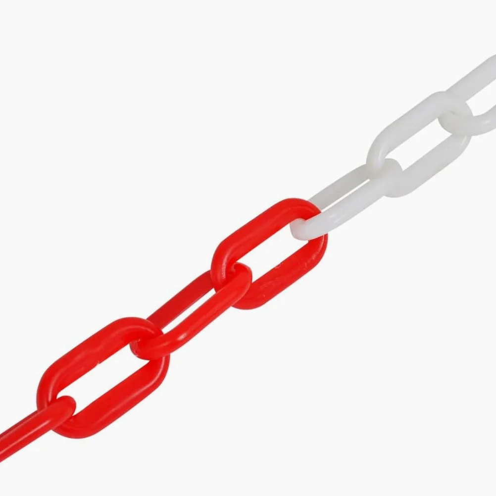 Juego de 4 postes de barrera con 2 cadenas de plástico de 10 m para marcar y bloquear de forma segura en industria, almacén, obra, taller, áreas públicas, carreteras privadas