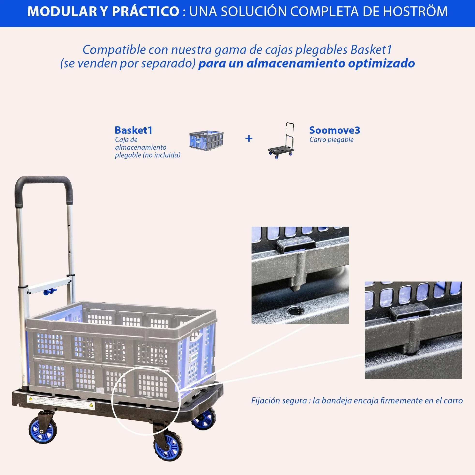 HOSTRÖM Carro con Ruedas, Carro de Almacenamiento Plegable, traslado, Transporte Material, asa telescópica, Carga máx. 137 kg,