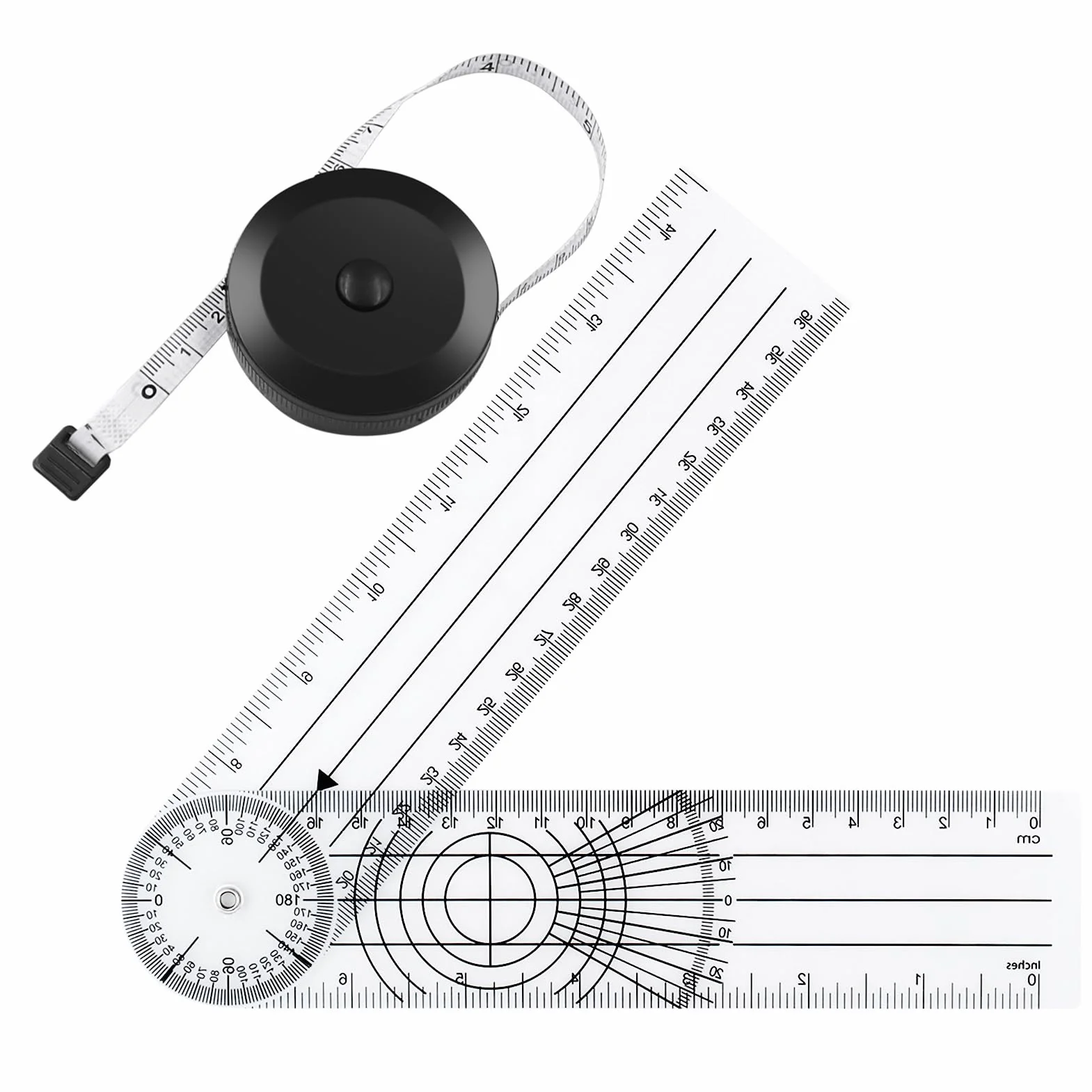 Cinta Métrica Automática y PVC Goniómetro Fisioterapia 360° Rotación Transportador