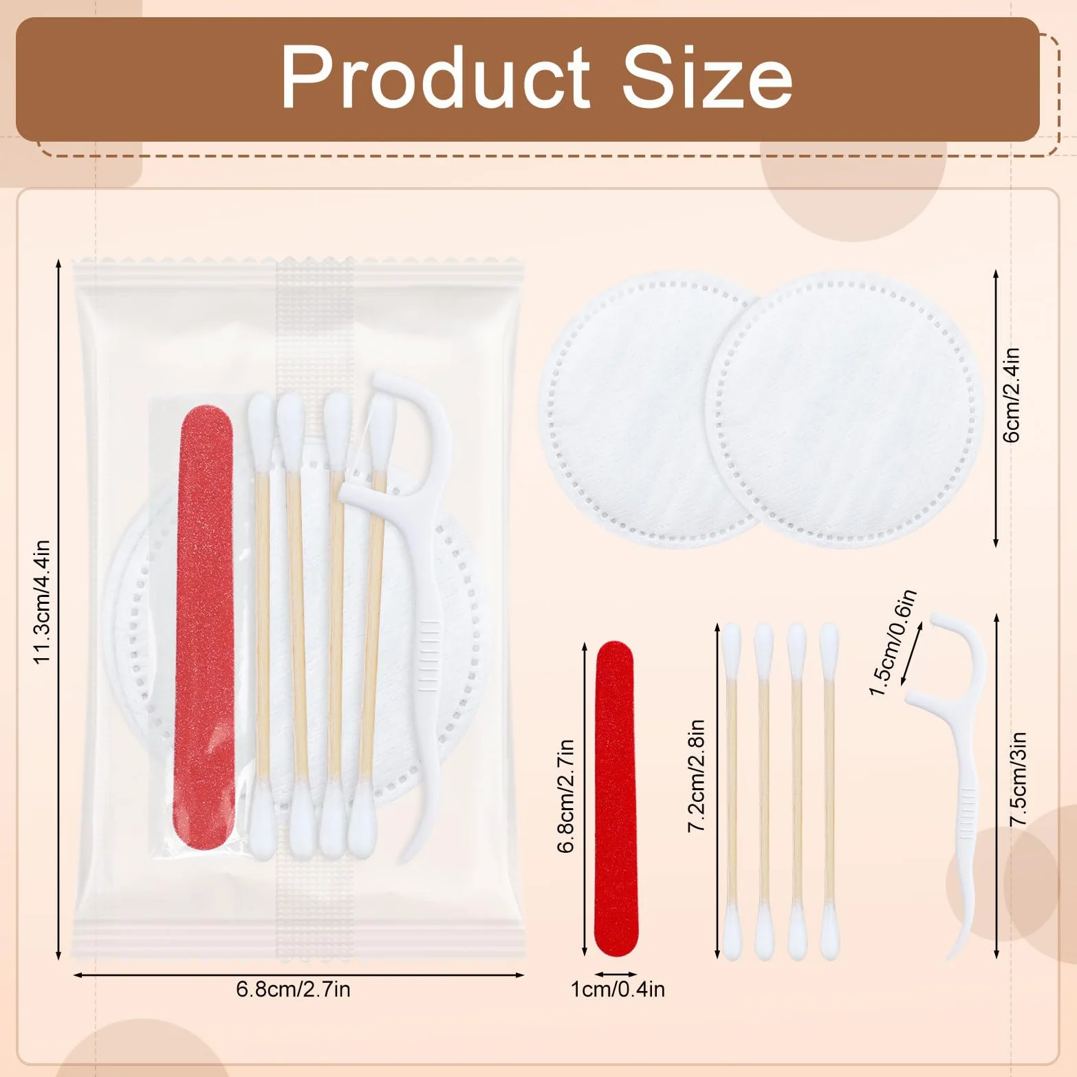 Kits de tocador a granel, hotel empaquetado individualmente, 100 piezas con almohadillas de algodón, hisopos, hilo dental y lima de uñas