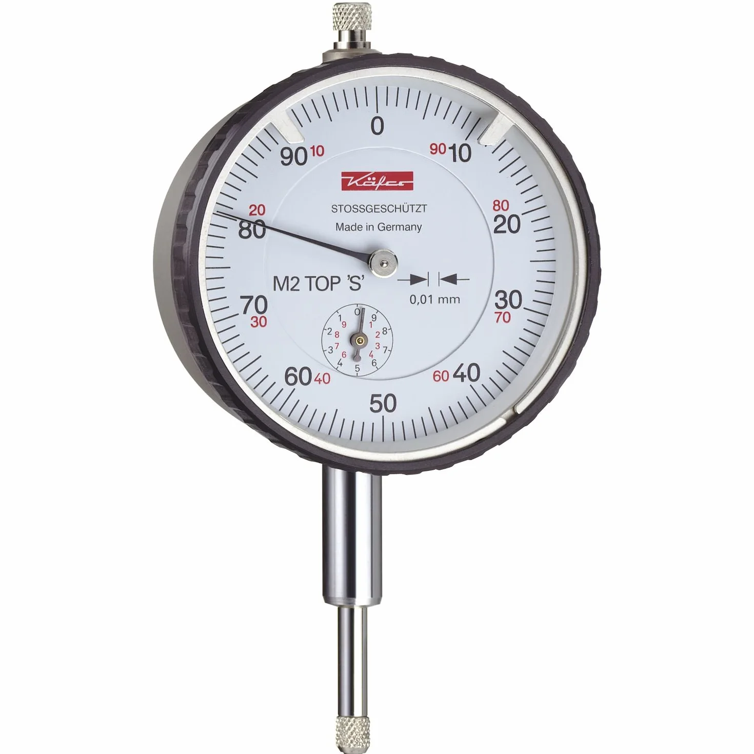Escarabajo Reloj comparador m2tops Rango de medición 10 mm, lectura de 0,01 mm, 10143