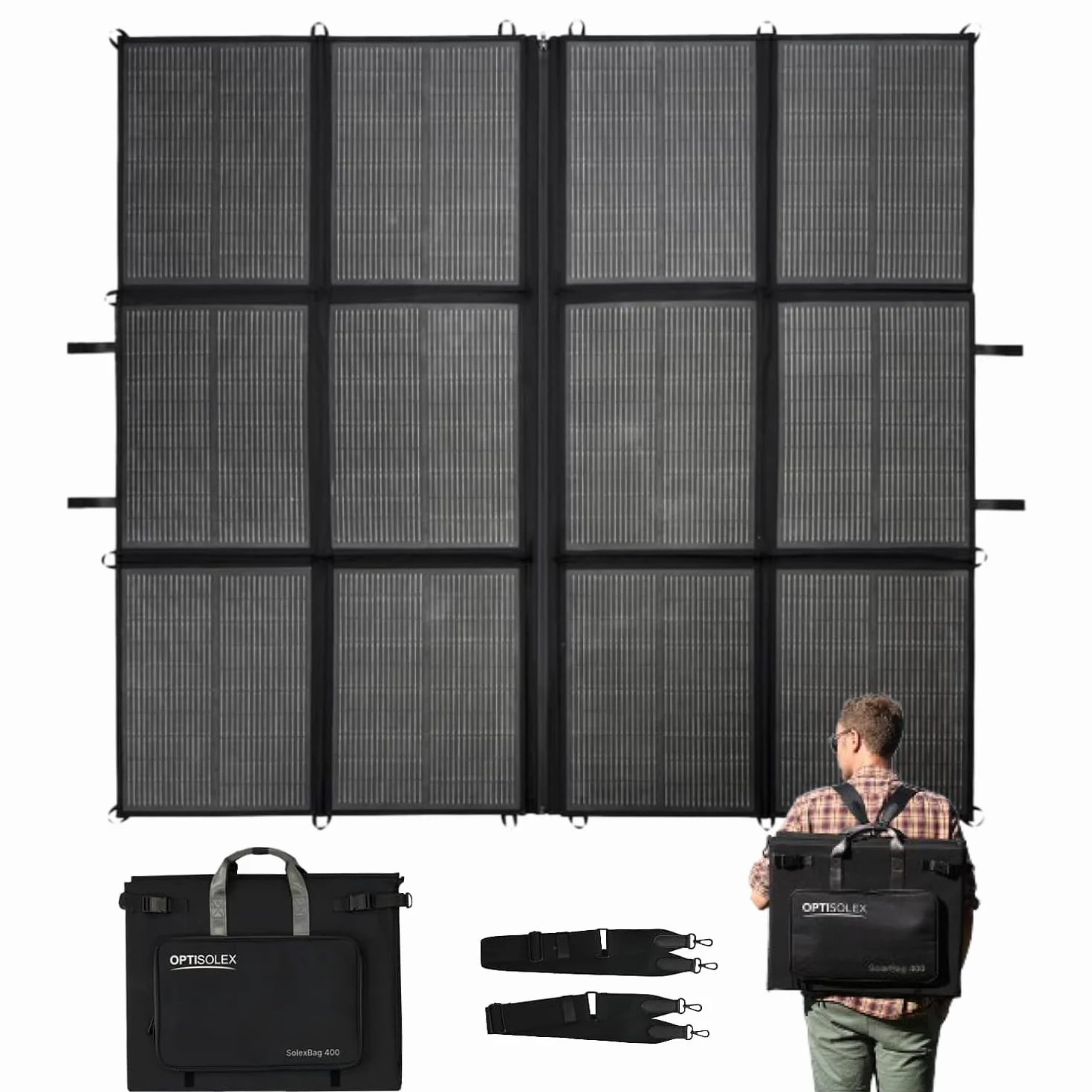 Panel solar portátil de 440 W, bolsa solar plegable de 17 libras, divide 2 mantas solares de 220 W, 25% de alta eficiencia, cargador de panel solar ligero para camping, RV, SUV, marina