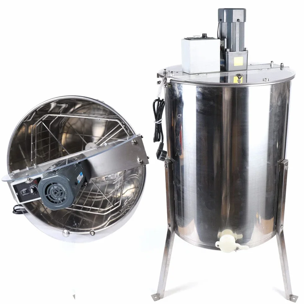 Extractor de miel eléctrico con cubierta de cristal de 4 marcos, panal de miel de acero inoxidable, velocidad ajustable, extractor de miel profesional, para apicultores aficionados, apicultores