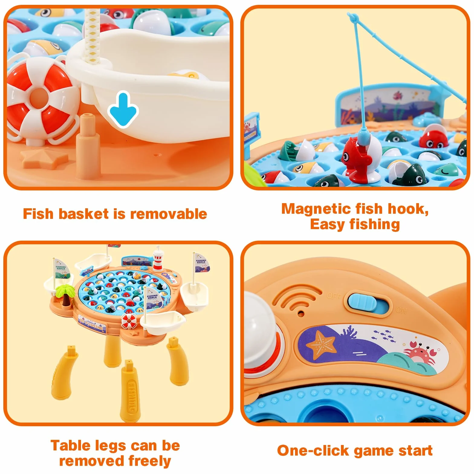 Juego de Pesca Musical Eléctrico con 45 Peces, Educativo para Niños 3-6 Años