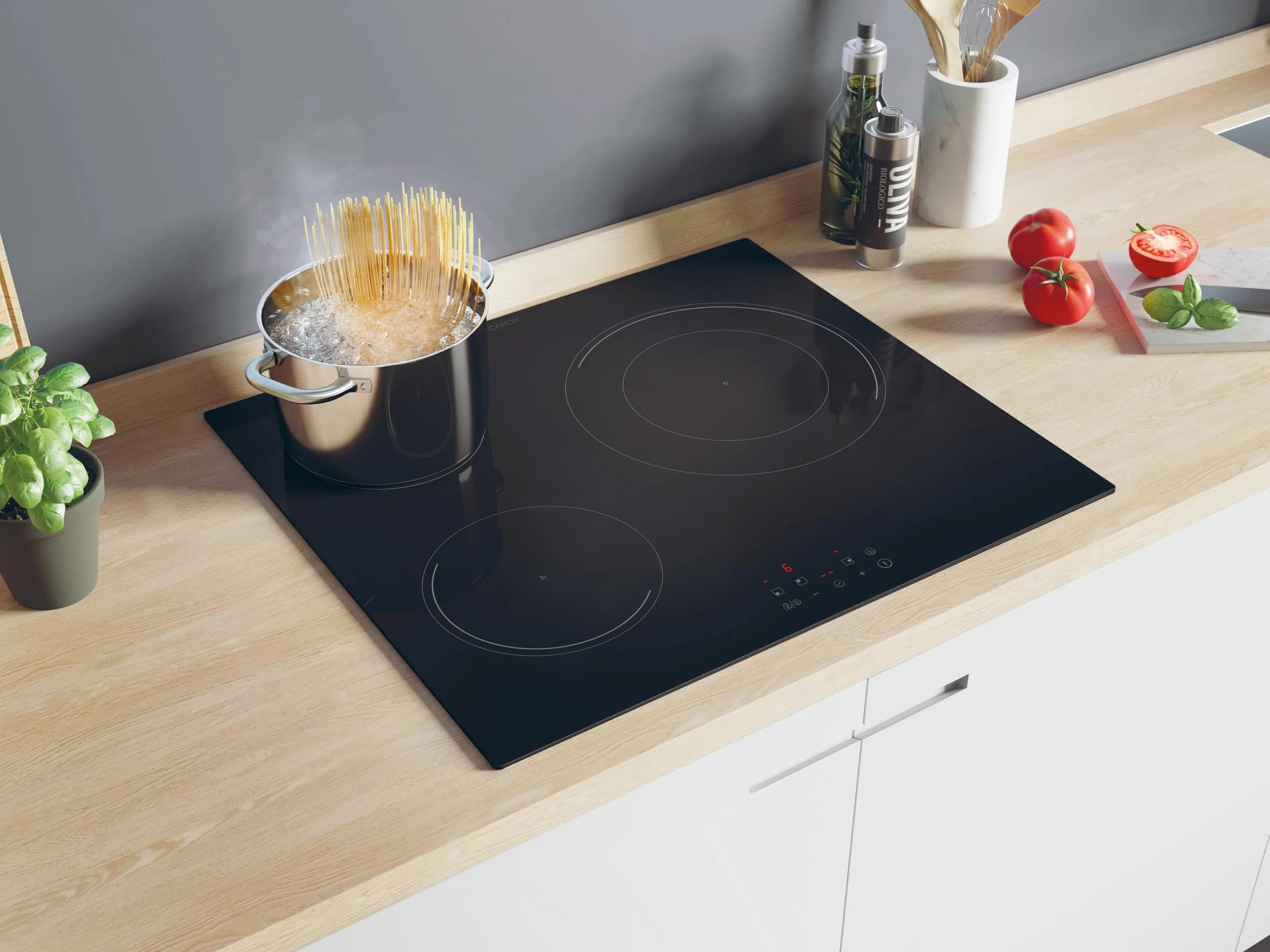 Candy CI633CBB1 Placa Inducción 60cm 7,2KW 3 Zonas Paellero 28CM 9 Niveles Potencia Negro