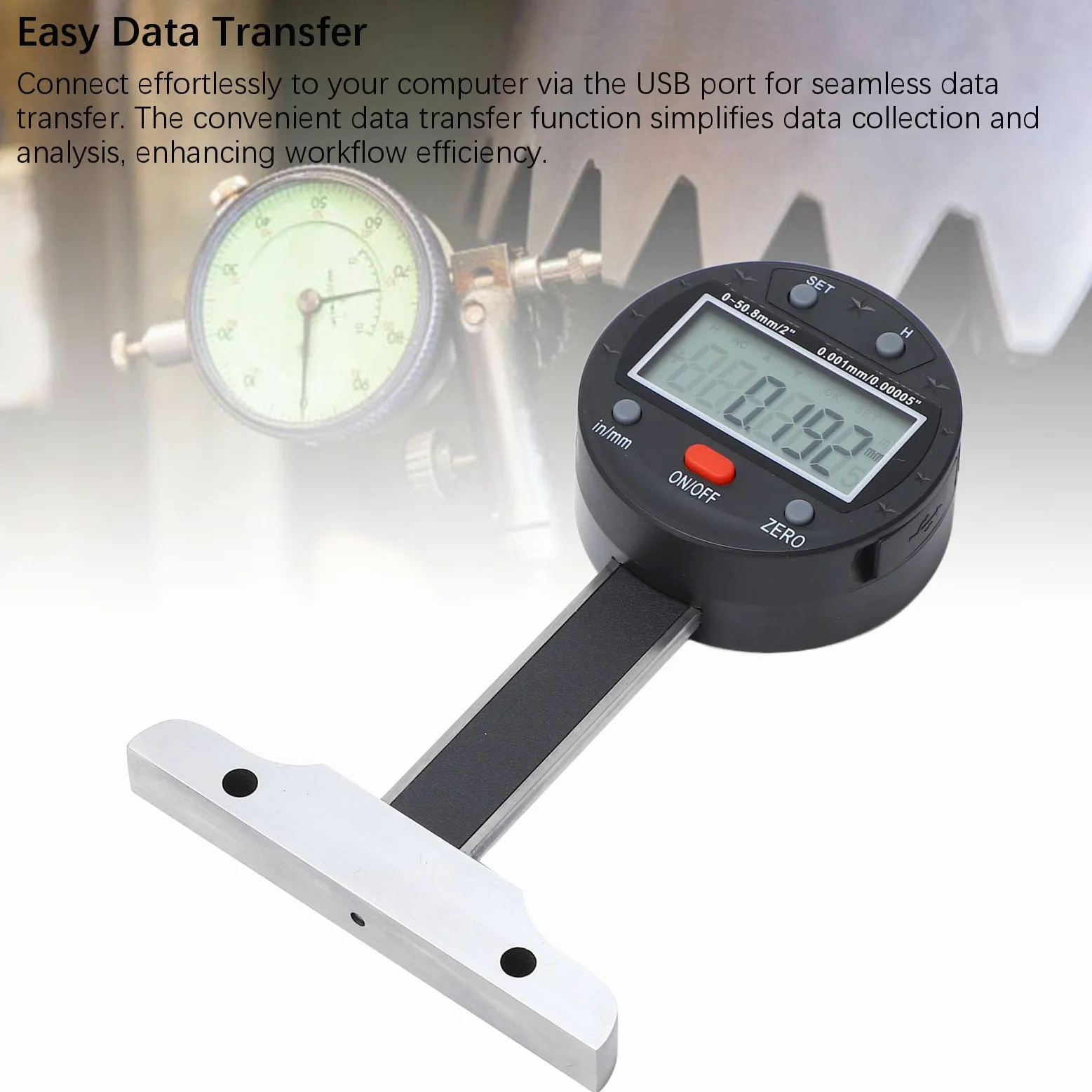 Medidor de profundidad digital Alta precisión 0 50,8 mm Pantalla LCD Puerto USB Herramienta electrónica de medición de profundidad para profesionales Acero aleado Acero inoxidable