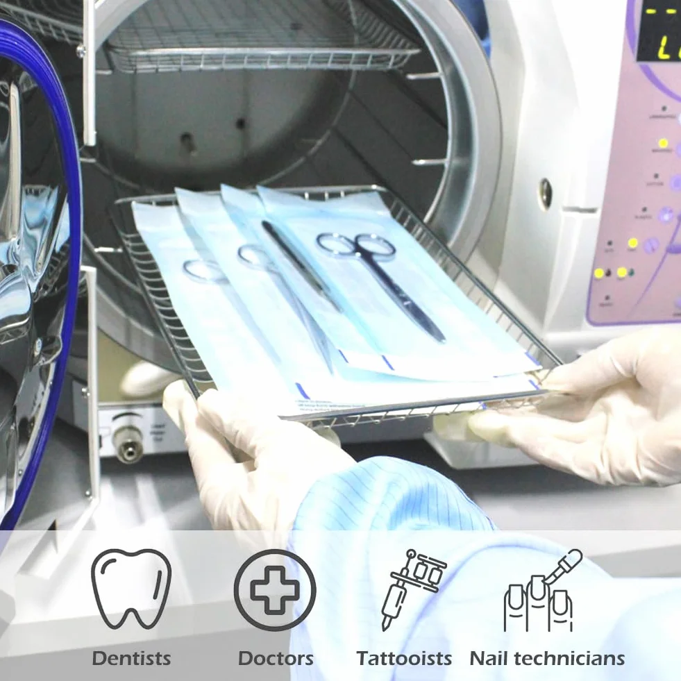 Bolsas Autoadhesivas para Esterilización 90x260mm 100pcs Autoclave Desechables PVC