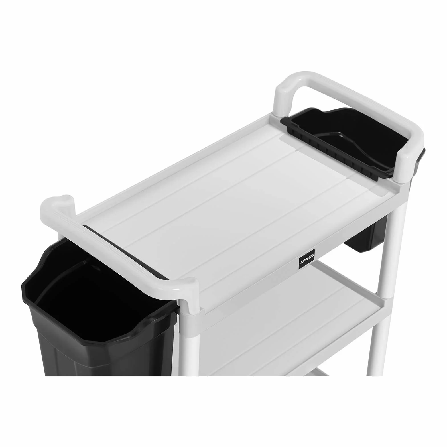 Carro De Servicio para Hotel Carrito UNICLEAN 150 (Estructura de Aluminio, 3 baldas, 2 contenedores, Capacidad de Carga de 150 kg)
