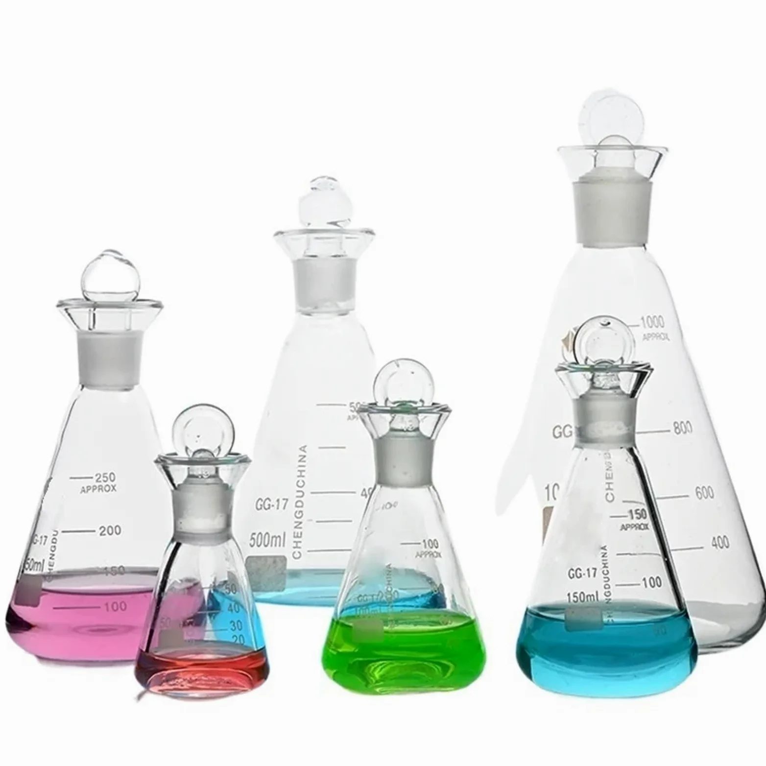 Matraz cónico de vidrio de 50-500ml, 1000ml, 2000ml con tapa, matraz Erlenmeyer de vidrio for laboratorio, matraz triangular, vidrio Boro 3,3(2000ml)