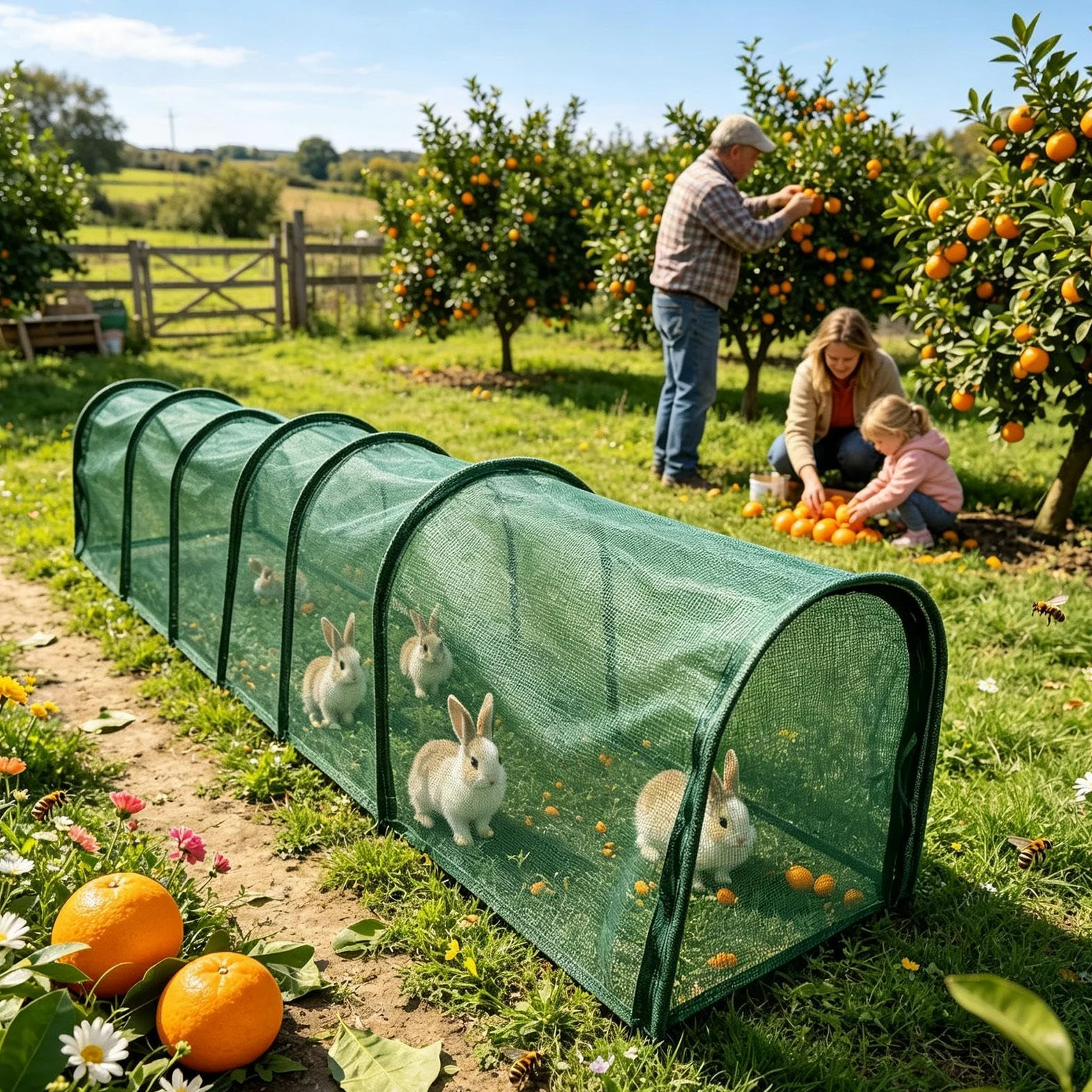 Túneles Exteriores Gallinas con Malla Solar Y Recinto Nylon Largo Portátil | Túneles Malla Sombra Gallinas Jardín Para Aves de Corral, Patos, Conejos, Pájaros, Interior, Exterior, Jardín, Granja,