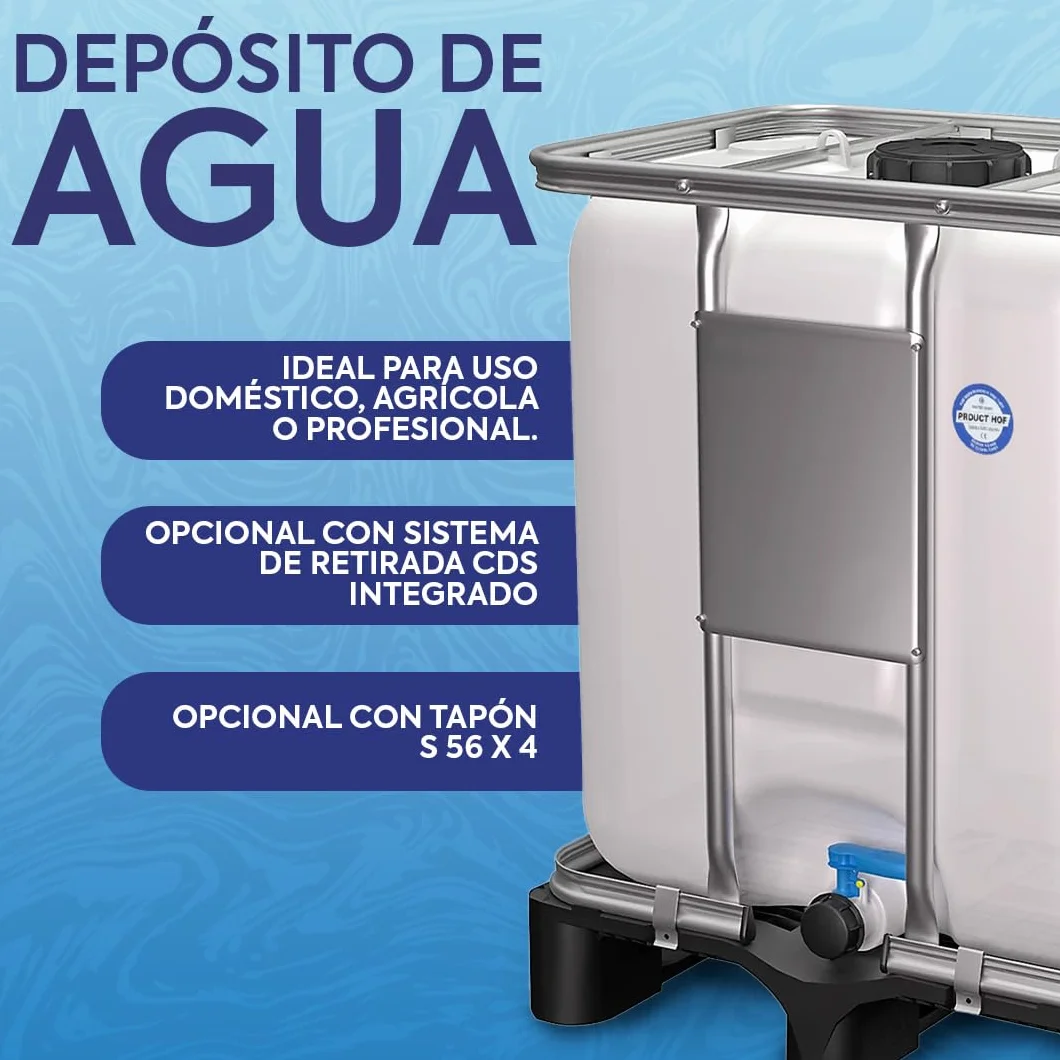 Depósito IBC 300 litros - Contenedor Plástico Industrial Compacto con Palet Plástico, Homologado UN y ADR, Ideal para Almacenamiento Seguro de Agua, Líquidos Alimentarios y Químicos.