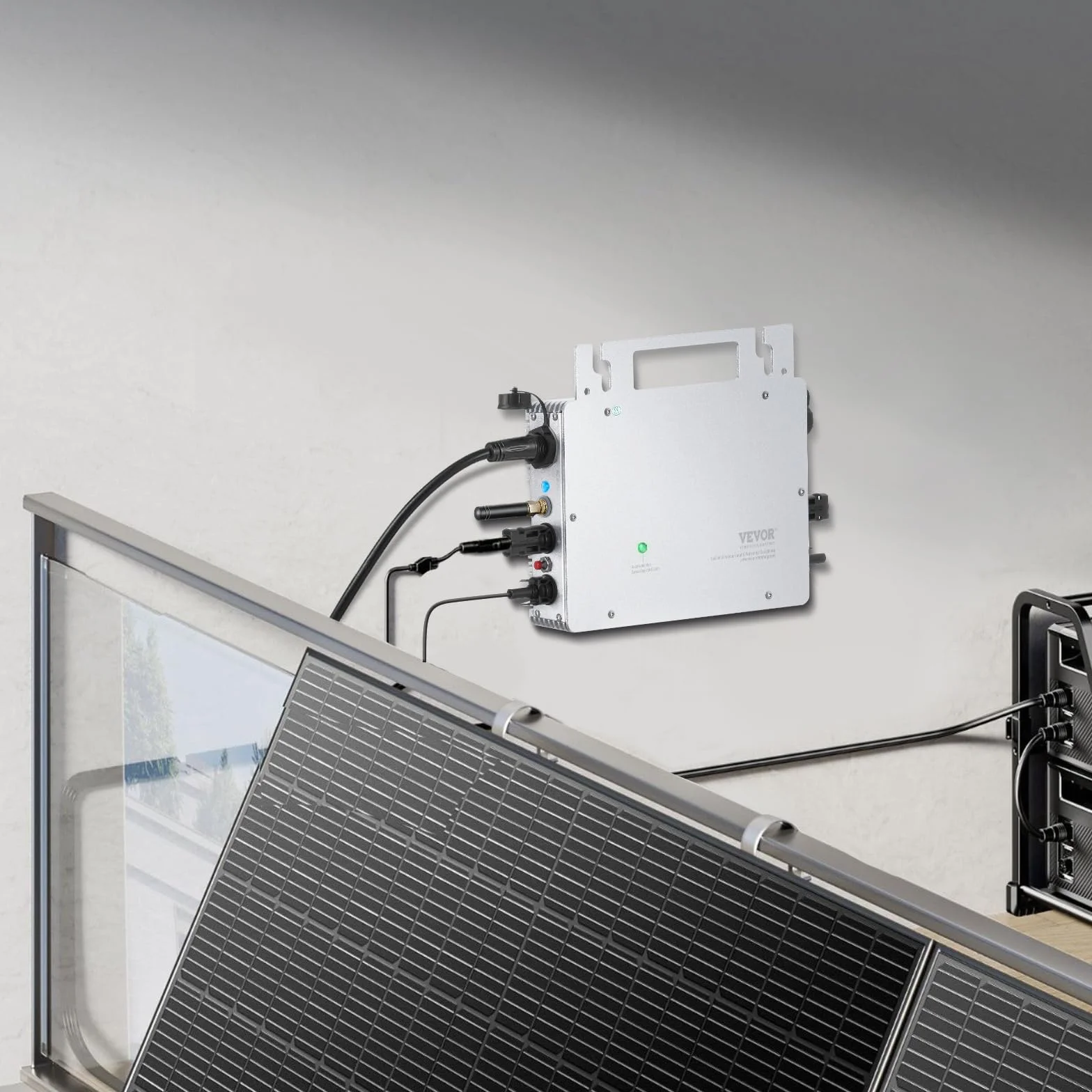 VEVOR Micro inversor Solar Conexión a Red 800W Microinversor Solar IP67 Aleación de Aluminio Impermeable Voltaje CC 18-50V con Antena WiFi App Cable de alimentación para Sistemas de Paneles solares
