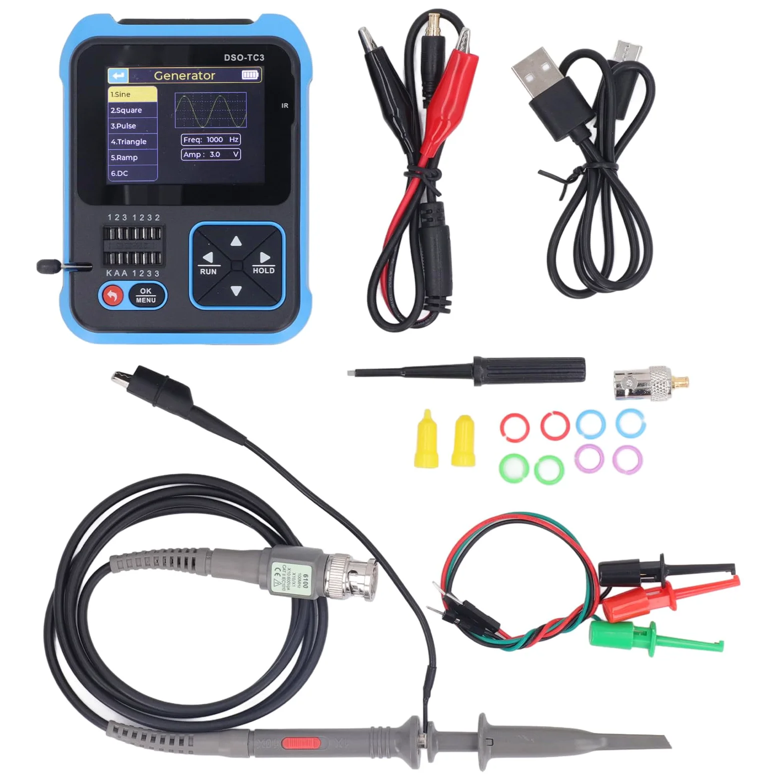 Duokon Osciloscopio DSO TC3, Osciloscopio Portátil 3 en 1, Probador de Componentes Digitales ABS y Generador de Funciones, 500 KHz 10 S, para Estudiantes Ingenieros Reparación de Laboratorio