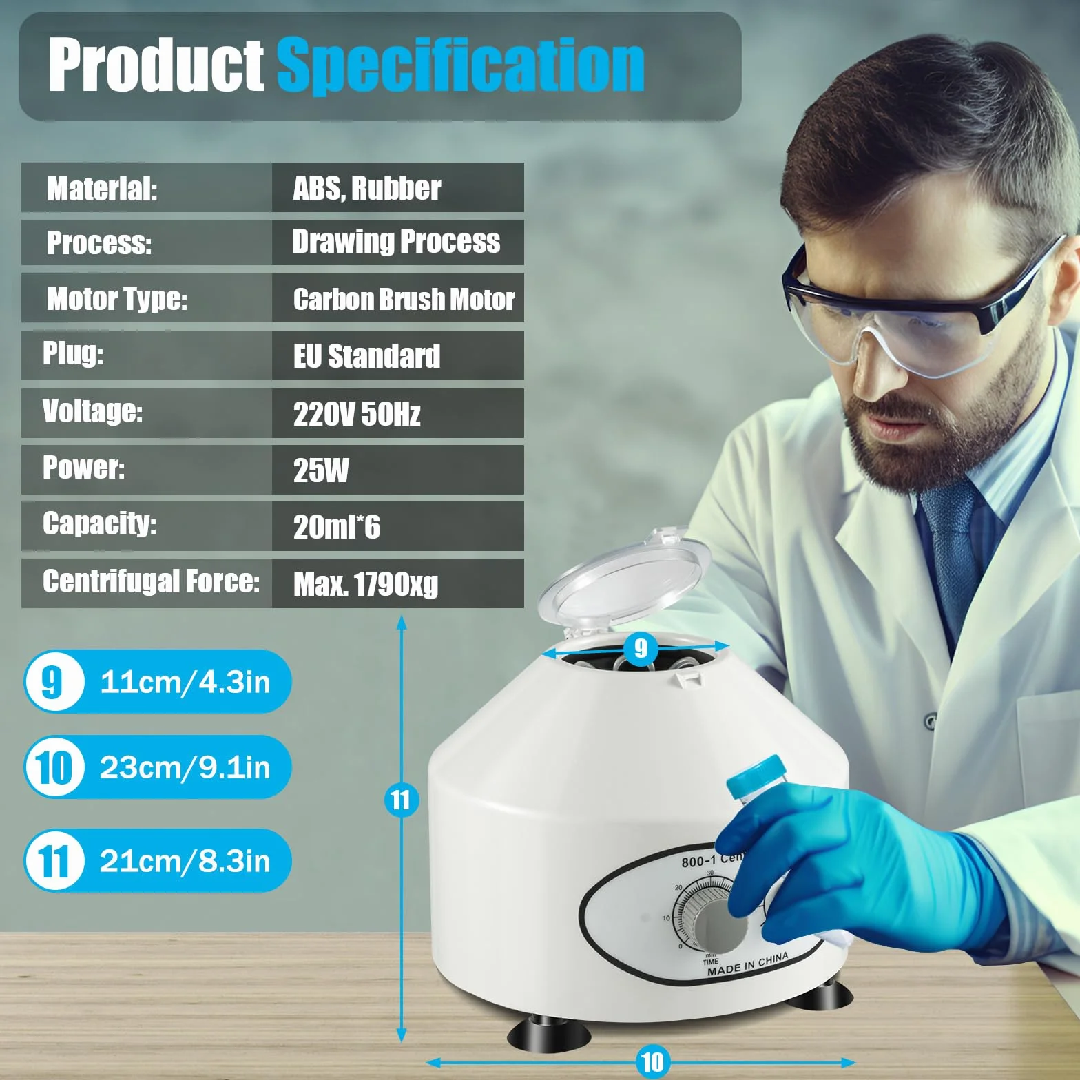 Centrifugadora de laboratorio de mesa 800-1 4000 rpm centrífuga 20 ml x 6 plasma sanguíneo, con velocidades ajustables y temporizador, para plasma y hospitales o químicos
