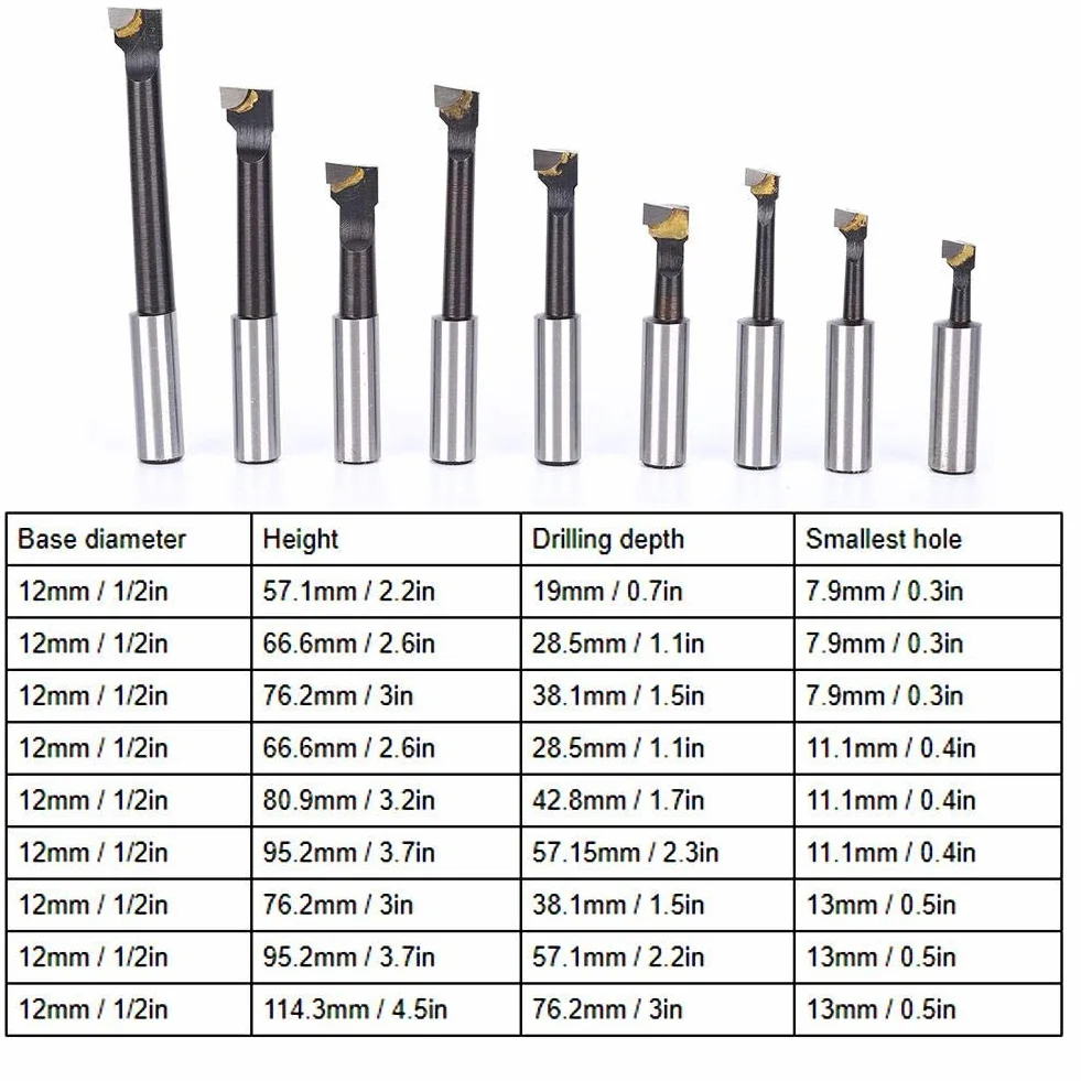 Juego de 9 Piezas Barras de Mandrinar Acero Alta Velocidad Tipo F1 12 mm Base Torno CNC