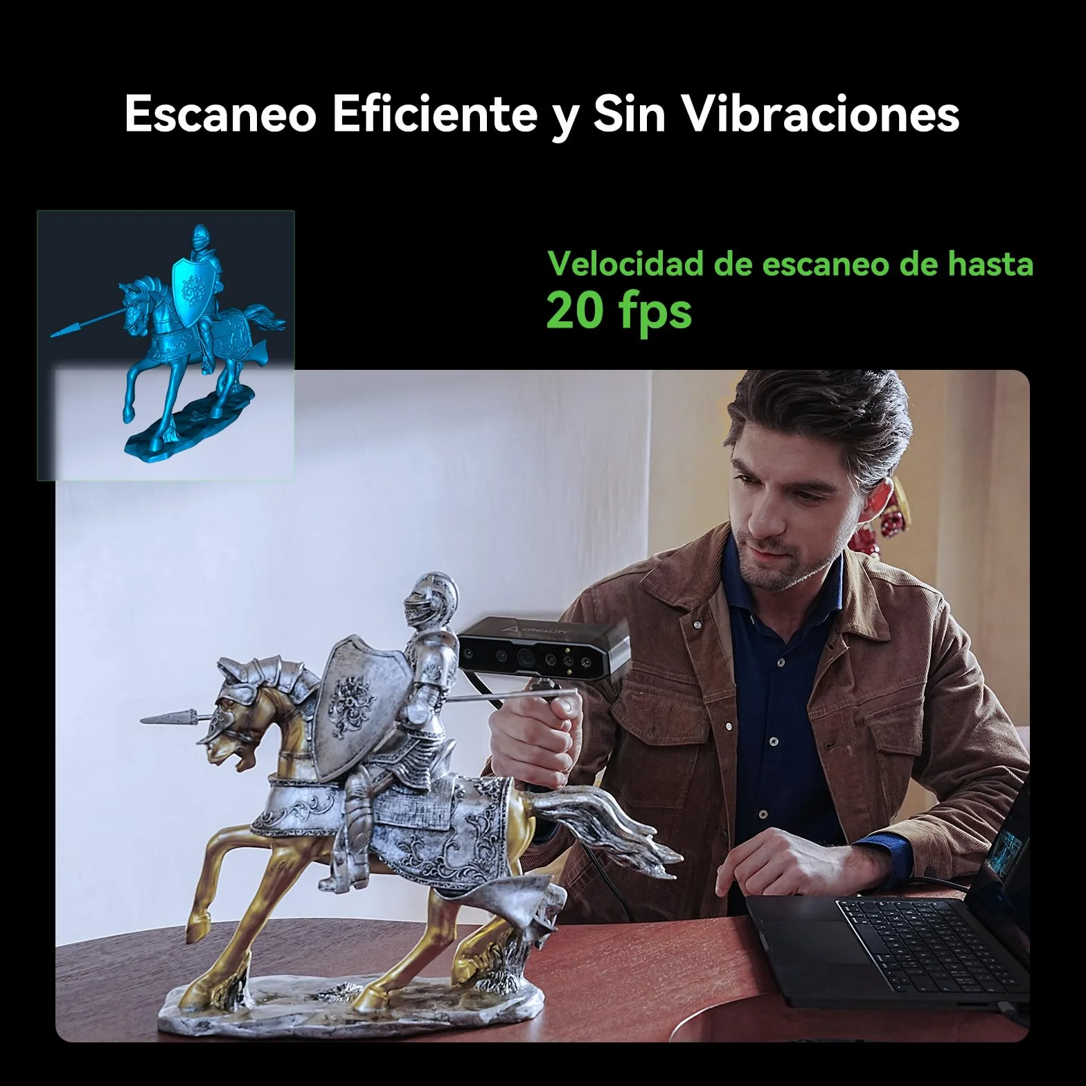 Creality CR-Scan Otter Escáner 3D Portátil para Impresión 3D, Precisión 0.02mm, 20fps, 10-2000mm Escaneo Rango, ≤30000 Lux, con Cuatro-Lentes Visión Estéreo, Seguimiento Antivibración