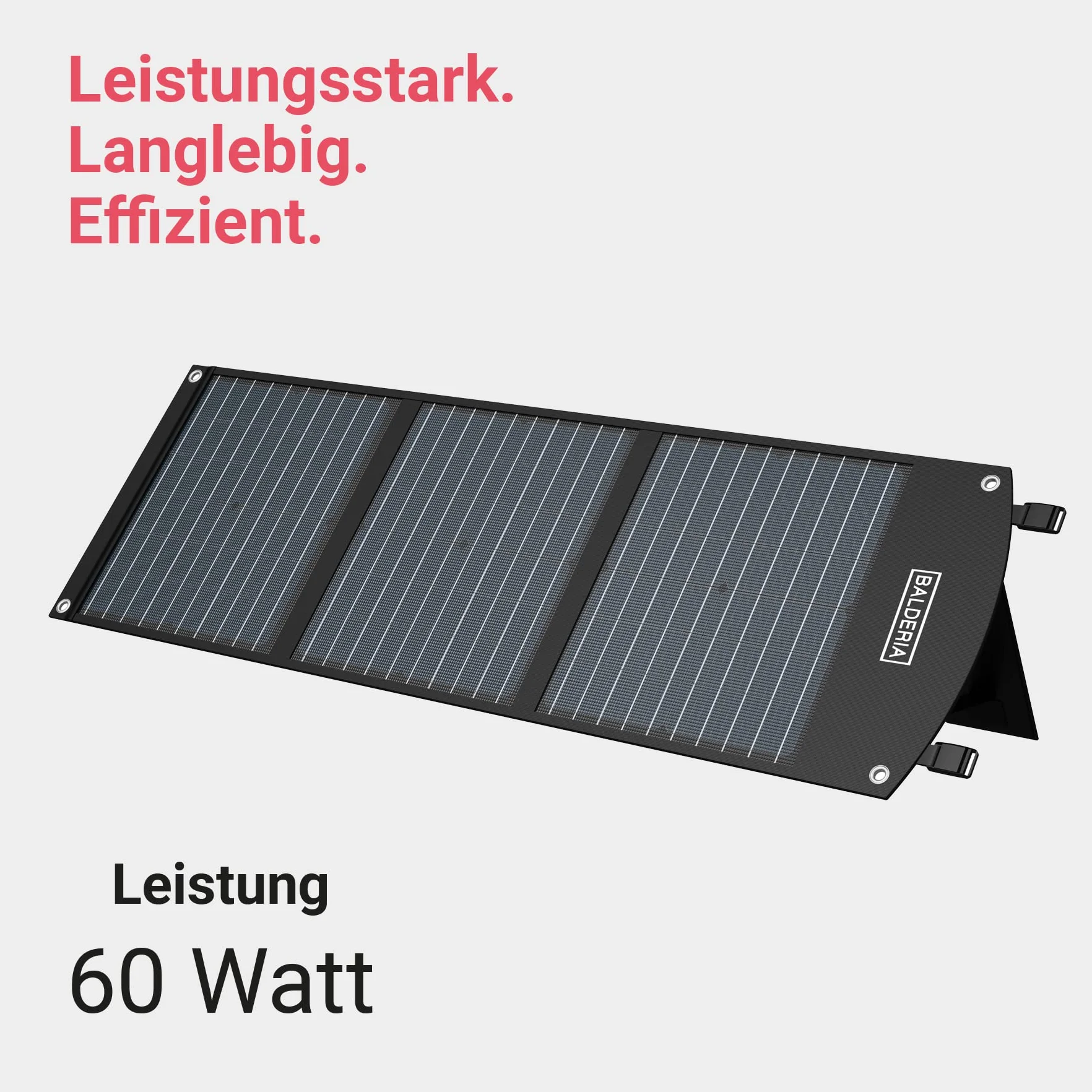 BALDERIA Solarboard 60W | Panel solar plegable | Placa solar para estaciones de energía, baterías, generadores móviles | Con DC, USB, 2 soportes y asa | Para exteriores, camping, autocaravana, barco