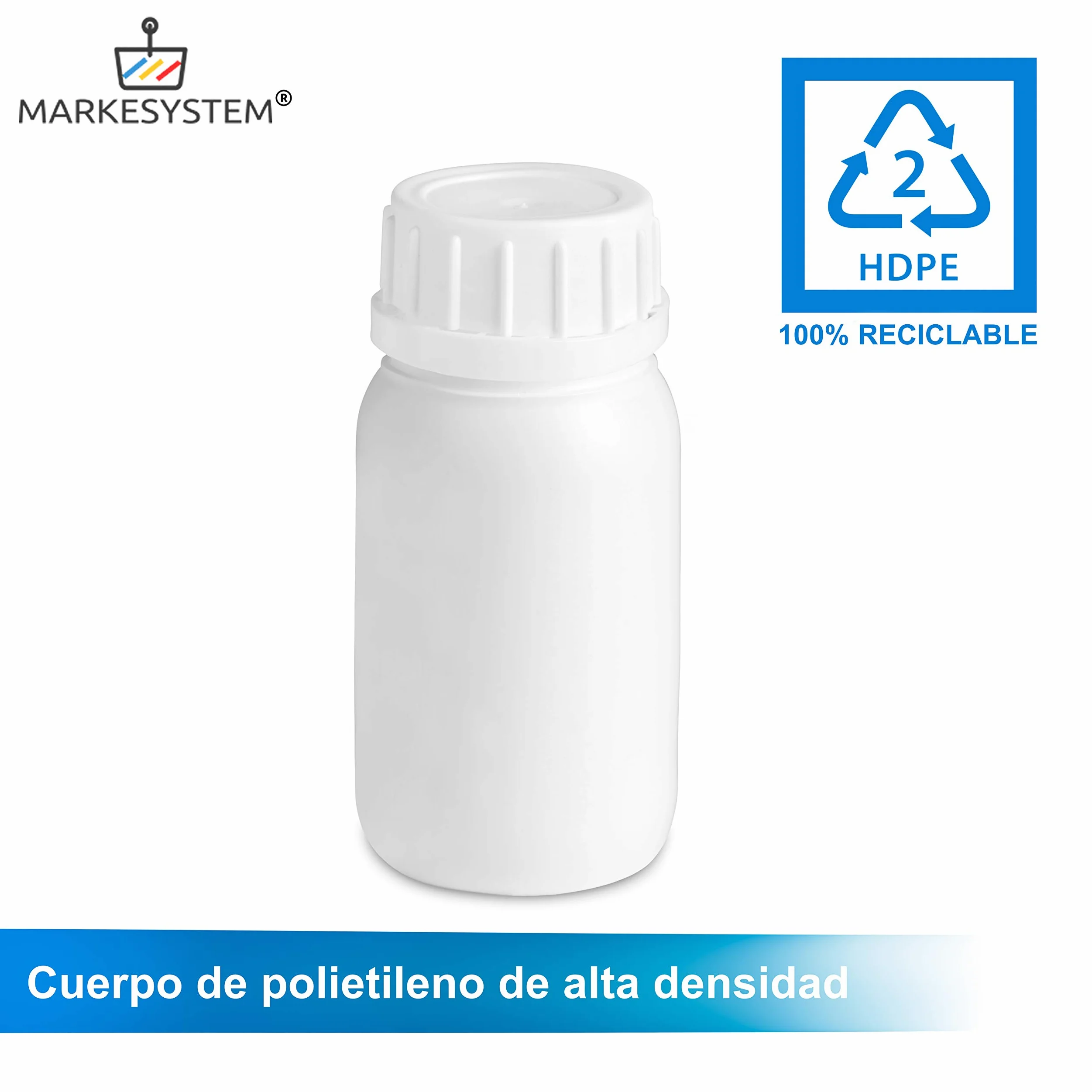 Botella blanca 250 ml (50 botellas) de plástico, cierre rosca boca ancha - Catering Industrial, Líquidos, Cosmética, Químicos, ADR + Kit Etiquetado, Apta para uso alimentario.