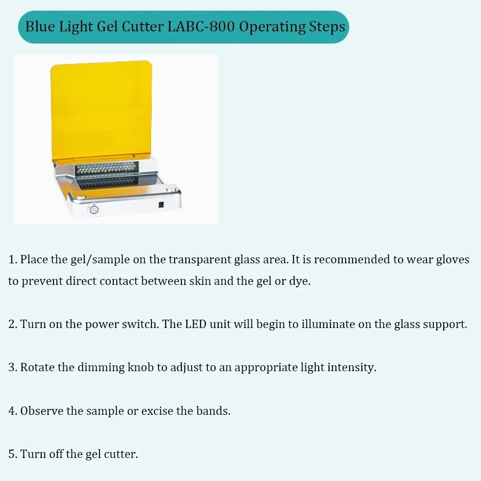 Transiluminador de luz azul para electroforesis en gel, 160 mm x 70 mm, intensidad ajustable, filtro ámbar, longitud de onda máxima de 470 nm, ideal para laboratorio y uso biológico