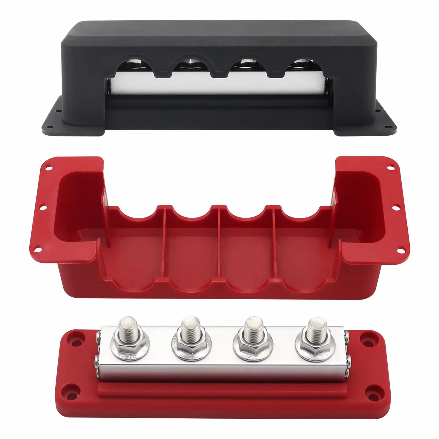 Cobre Bus Bar Barra Omnibus 600A Bloque de Terminales 12V-48V CC Heavy Duty Módulo Panel de Distribución con 4xM10 Doble Cabeza Perno
