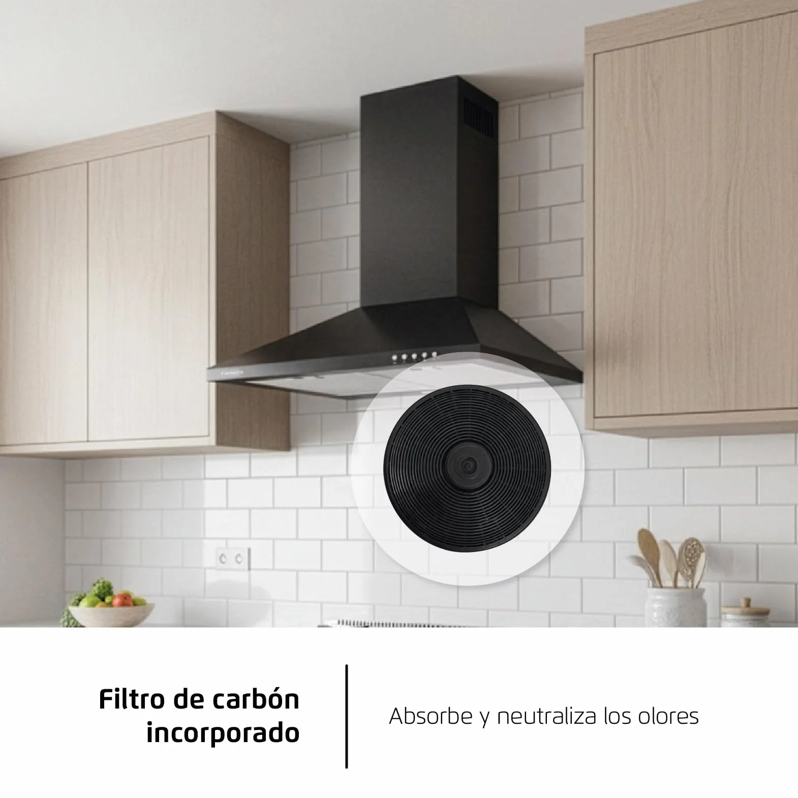 Corberó Campana Extractora Pirámide 60 cm TEIDE636N 375.4 m3/h Negro