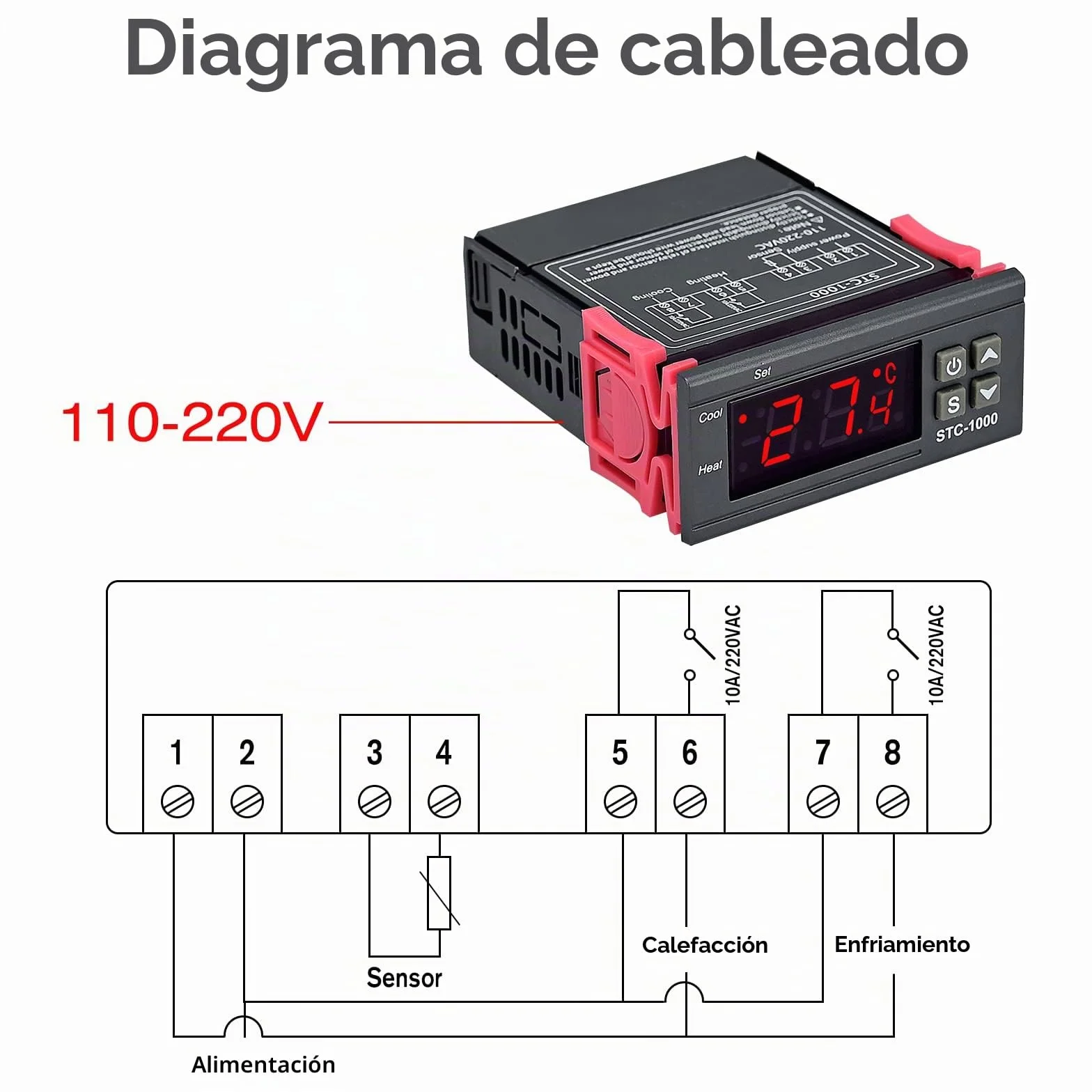 STC-1000 Controlador digital de temperatura Termostato AC 110-220 V Calefacción Refrigeración con Sonda NTC