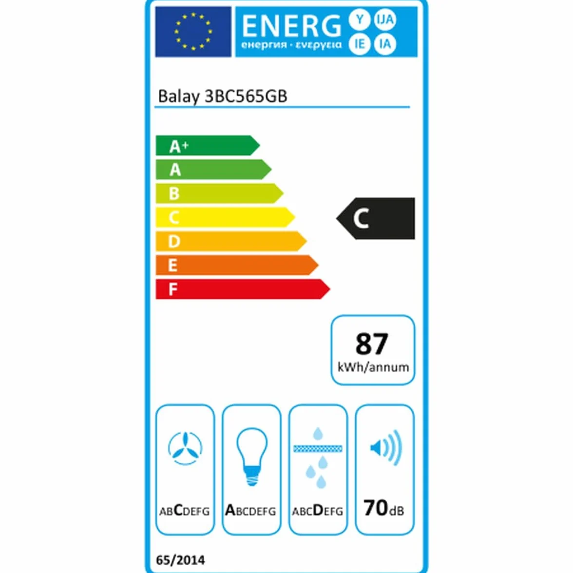 Balay 3BC565GB Campana decorativa inclinada 60 cm 593m3/h Serie Cristal control táctil blanco