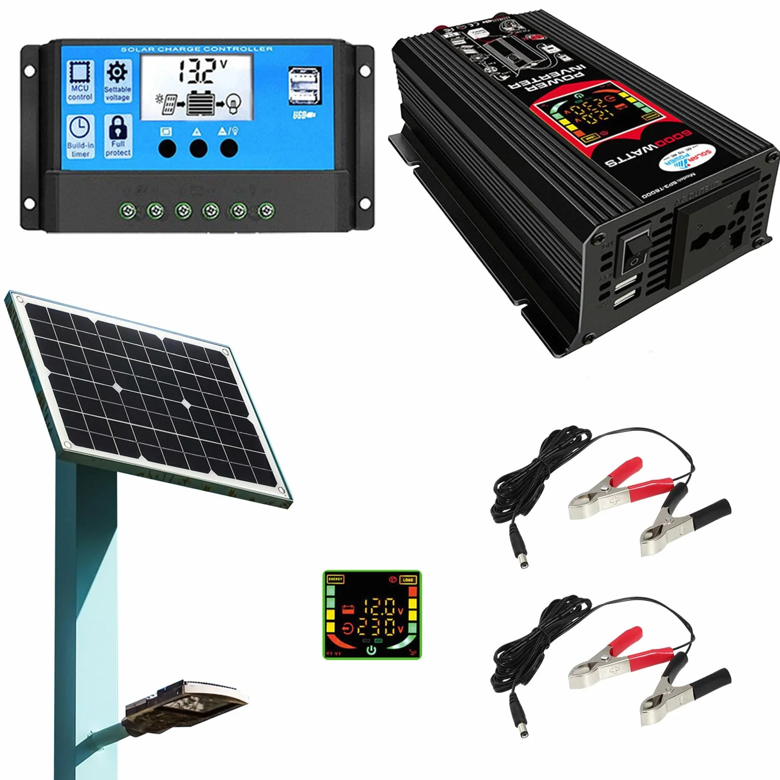 Kit de generador solar - Kit de solar, kit solar completo de 6000W | Controlador de carga solar de 18 W, 12 V, 30 A, kit completo de panel solar con inversor solar para viajes de camping al ai