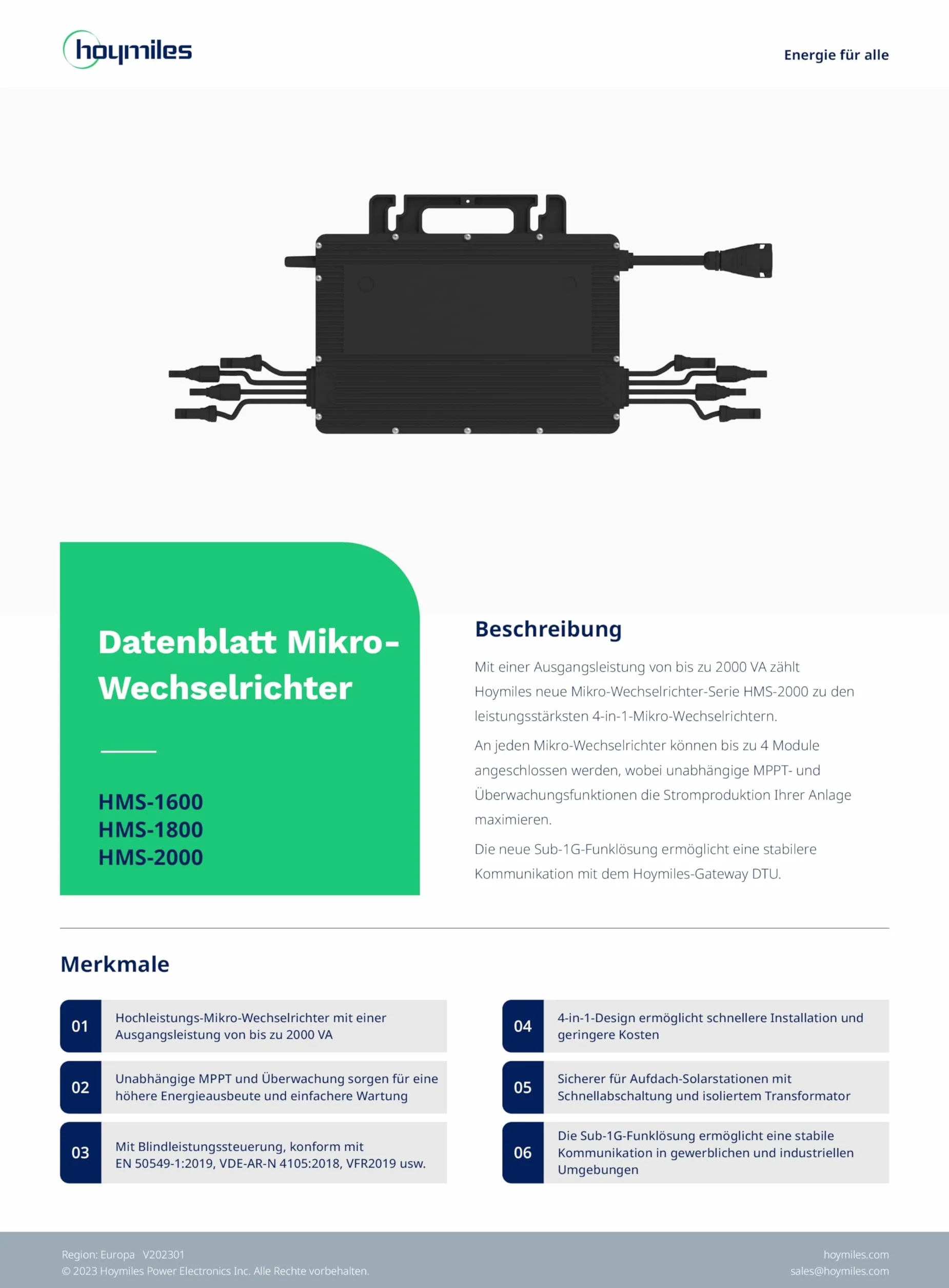 Hoymiles HMS-1800-4T - Microinversor para cuatro módulos solares (1800 W, con wifi, para central eléctrica de balcones, 19%)
