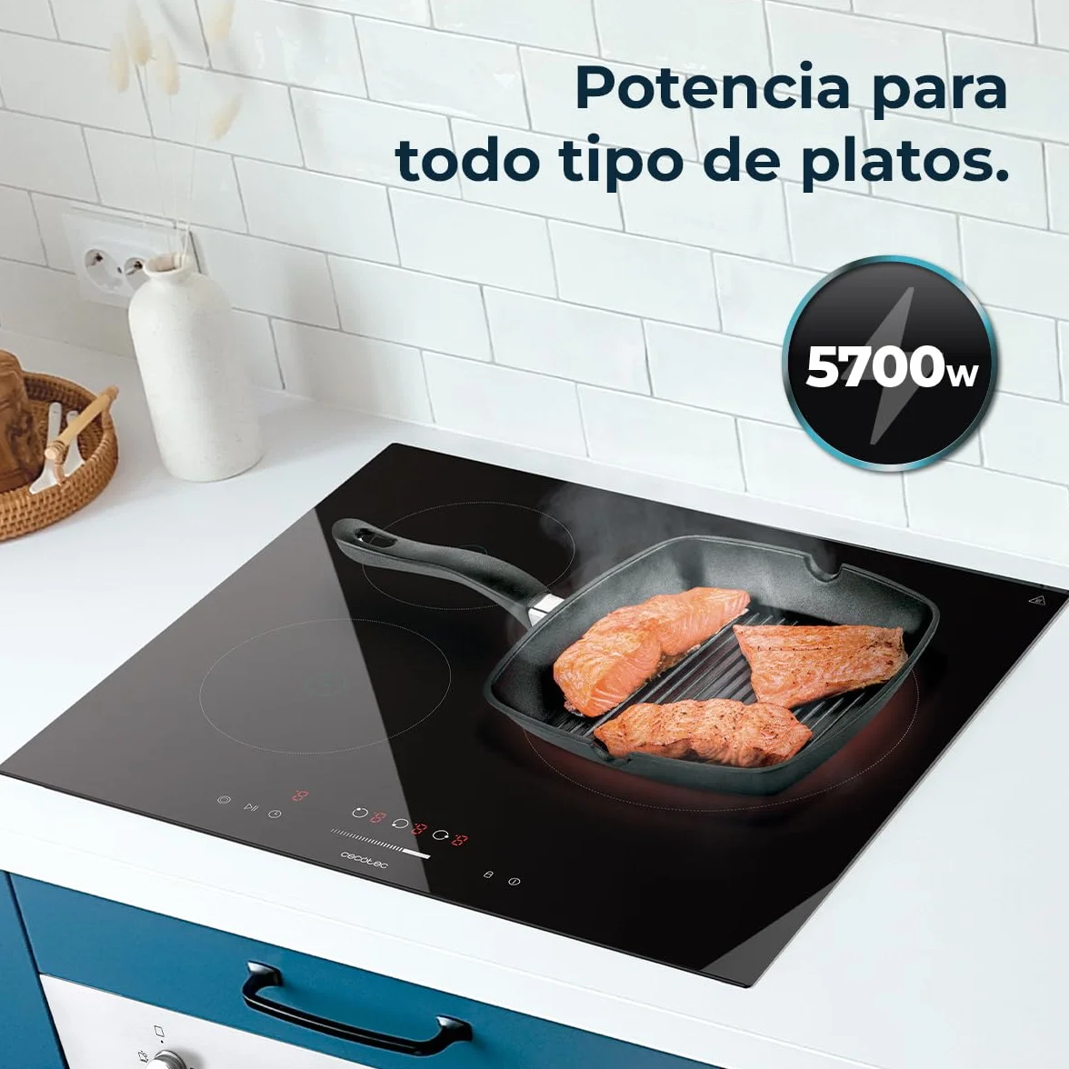 Cecotec Bolero Squad V 3100 Placa Vitrocerámica 3 Zonas 5700W Control Táctil 9 Niveles Triple Anillo