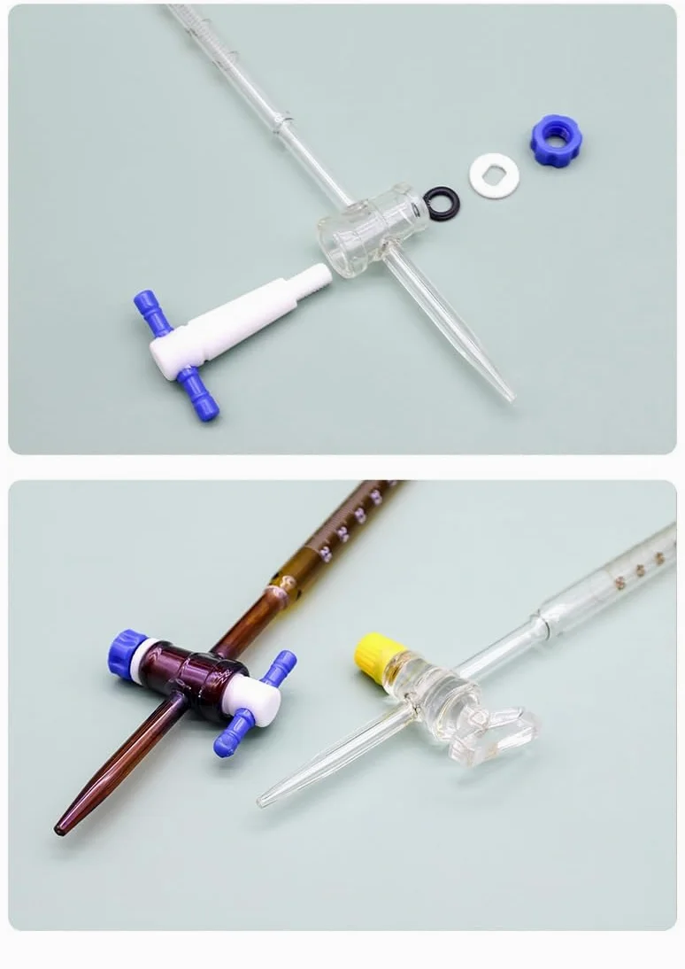 Bureta de Vidrio Borosilicato Clase A 10-50ml, Precisión Titulación Cristalería de Laboratorio con Llave PTFE(Brown PTFE-10ml)