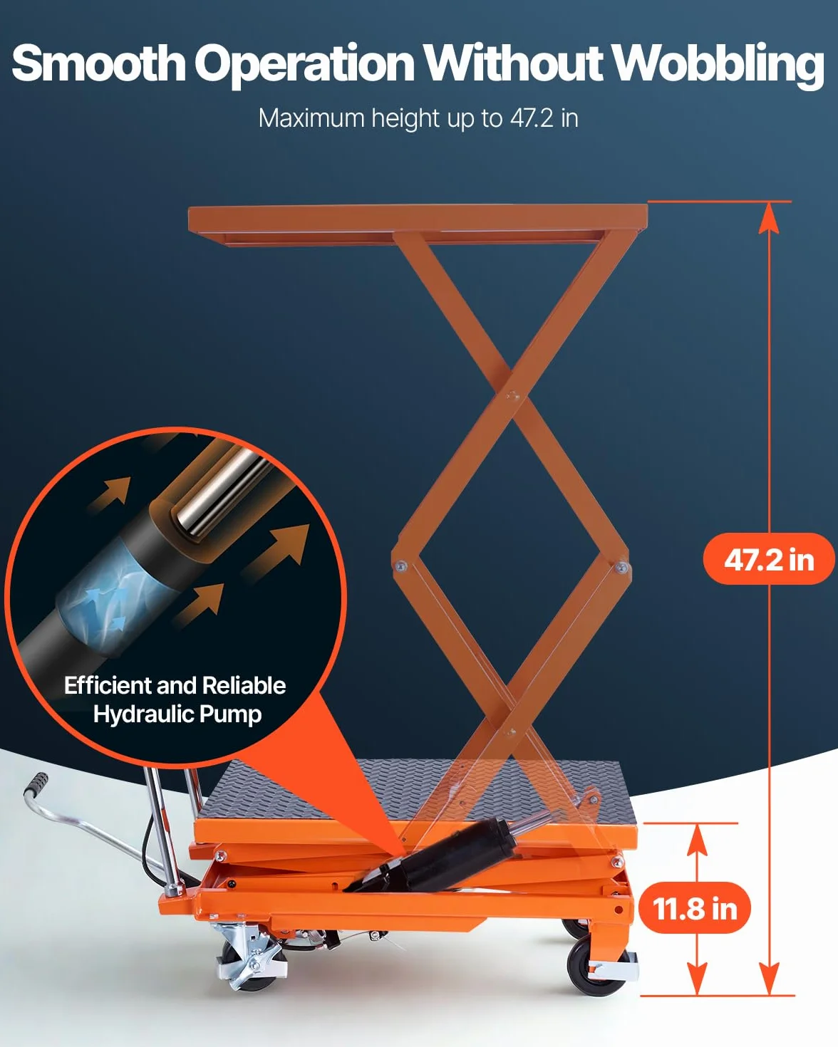 VEVOR Mesa Elevadora Hidráulica, Capacidad de 226,8 kg, Altura de Elevación de 300-1200 mm, Carrito de Mesa Elevadora de Tijera Doble con 4 Ruedas y Almohadilla Antideslizante para Manipulación