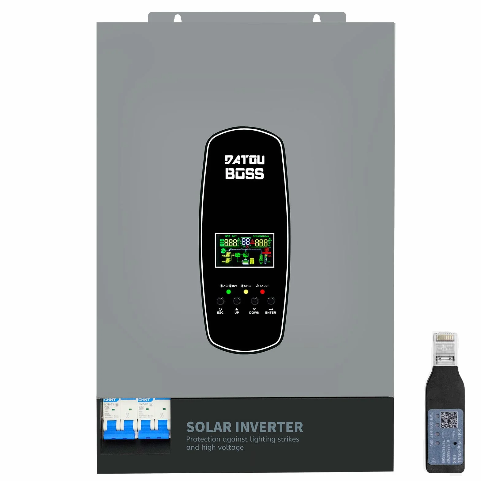 DATOUBOSS 6200W Inversor Híbrido 48V,Inversor Solar Híbrido 48v de Onda Sinusoidal Pura,Potencia de Entrada fotovoltaica de 8500W,Admite Funcionamiento sin Batería,120A MPPT,con WiFi