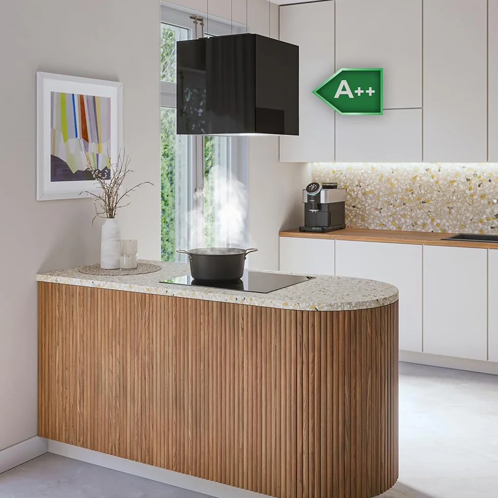 Cecotec Campana Extractora 44cm En Isla Cuadrada Bolero Flux Cct 448000 Glass Black A++ 800M3/H 210W