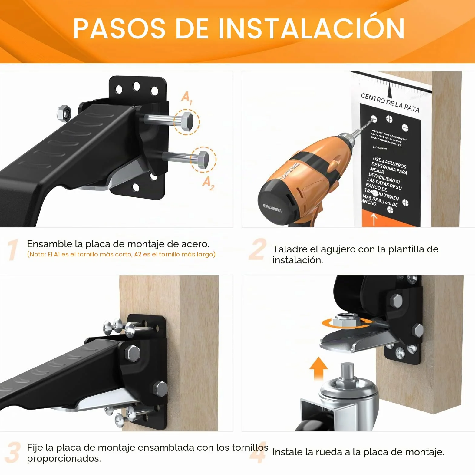 SOLEJAZZ Juego de ruedas retráctiles 330 kg para bancos de trabajo