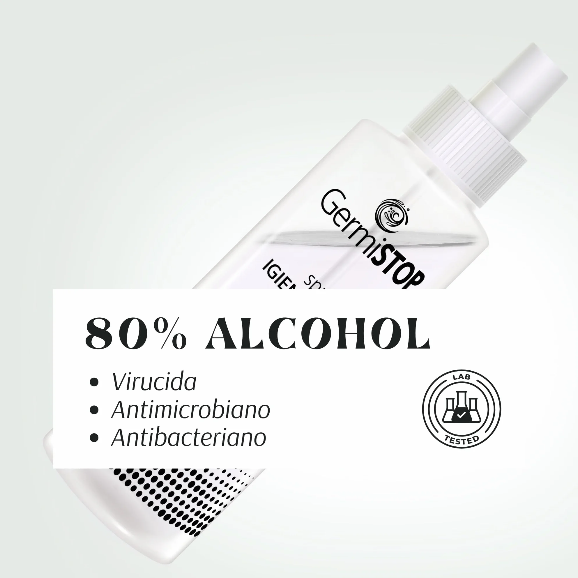 Higienizante de Manos 80% Alcohol 200ml Spray con Glicerina, Superficies