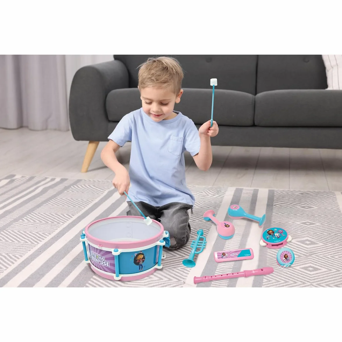 Lexibook La Casa de Muñecas de Gabby Set de 7 Instrumentos Musicales Tambor Maracas Castañuela Armónica Flauta Rosa Azul K360GDHLXB