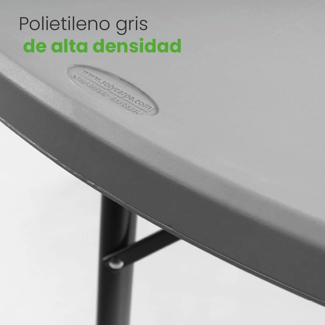 Mesa Redonda Grande de 160 x 160cm con Patas Plegables de Exterior, Jardín, Catering y Hostelería. Auxiliar para Comedor y Camping, de 8 Personas, Fácil de Transportar, Portátil y de PVC
