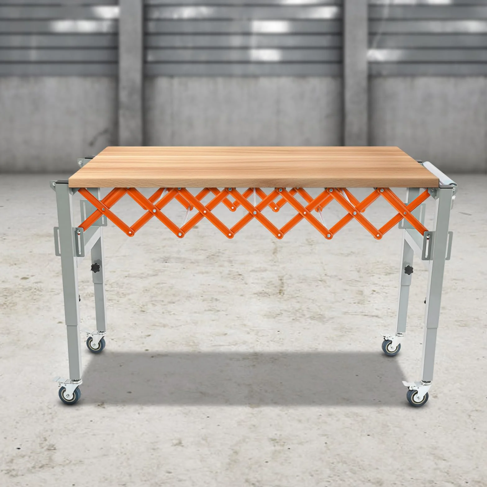 Rodillo transportador ajustable de tijeras, altura ajustable, rodillo transportador extensible de 46 a 130 cm, mesa de metal para transportadores ligeros, capacidad de carga de 50 kg