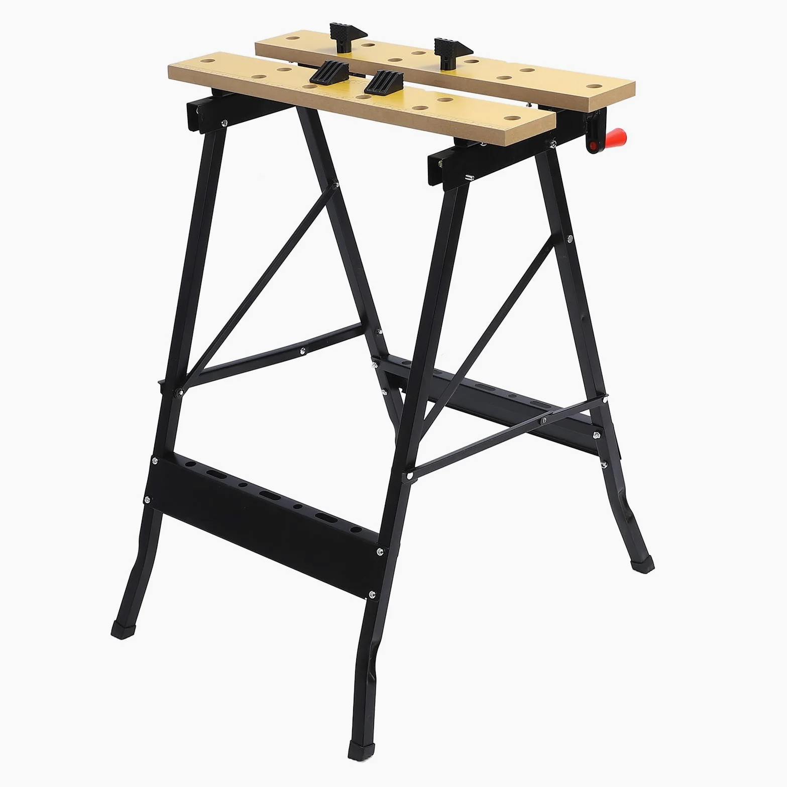 Mesa de Trabajo Plegable, Marco de Acero con Mordazas de MDF, Banco de Trabajo Portátil para Taller, Carga de 220 LB, Superficie de Sujeción Ajustable para Talleres, Reparación, Pintura,