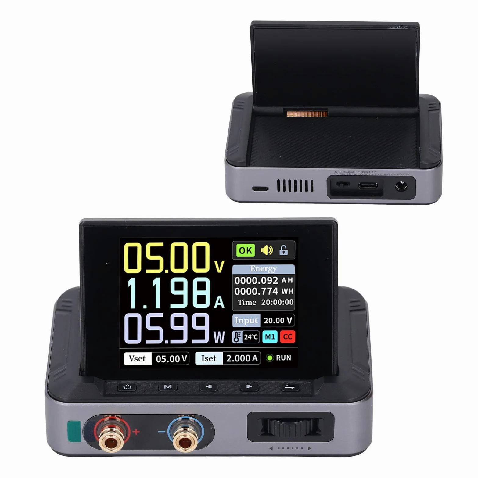 Jiawu Fuente de Alimentación CC Portátil 0-30V 0-5A 150W, Mini Fuente de Alimentación Regulada Ajustable Variable con Pantalla IPS de 2,8", Admite Carga Rápida PD QC y Múltiples Protecciones de