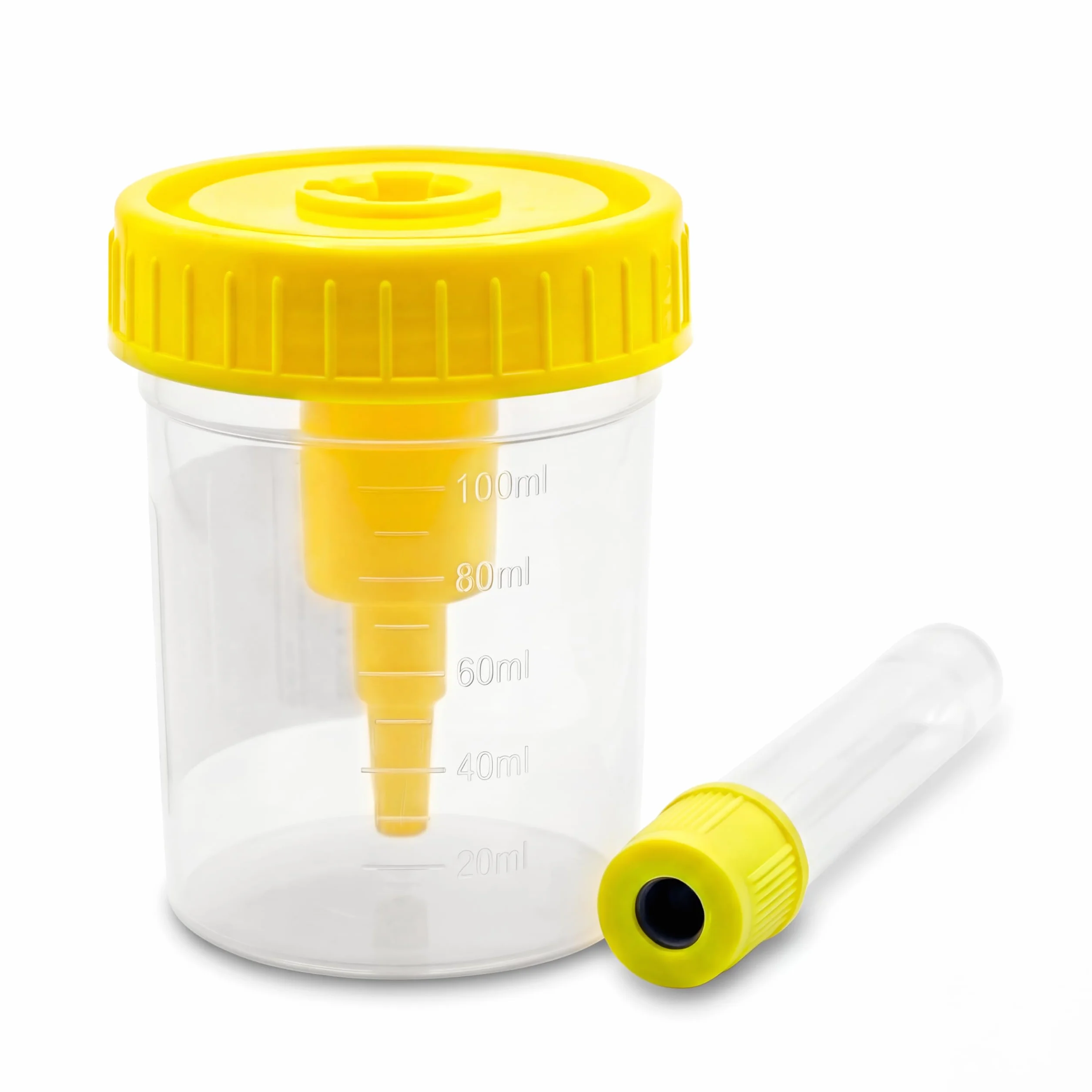 KMINA Kit de Recogida de Orina por Vacío (150 unidades), Contenedor de 100 ml con Graduación y Tubo de Vacío de 9 ml, Sistema Cerrado e Higiénico