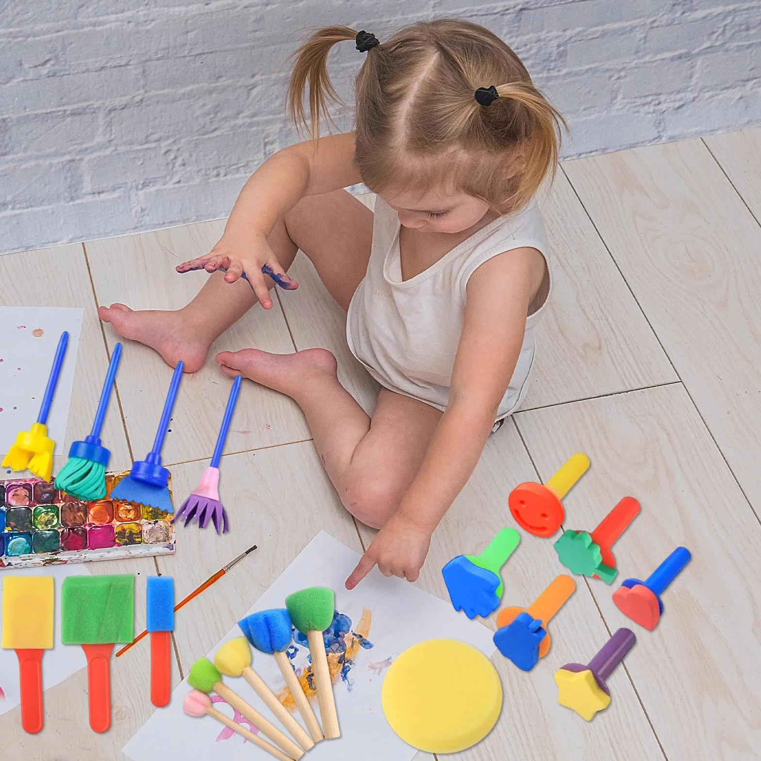Set de 30 Kit Pintura Niños, Pincel, Esponja para Pintar, Herramientas de Pintura Manual DIY