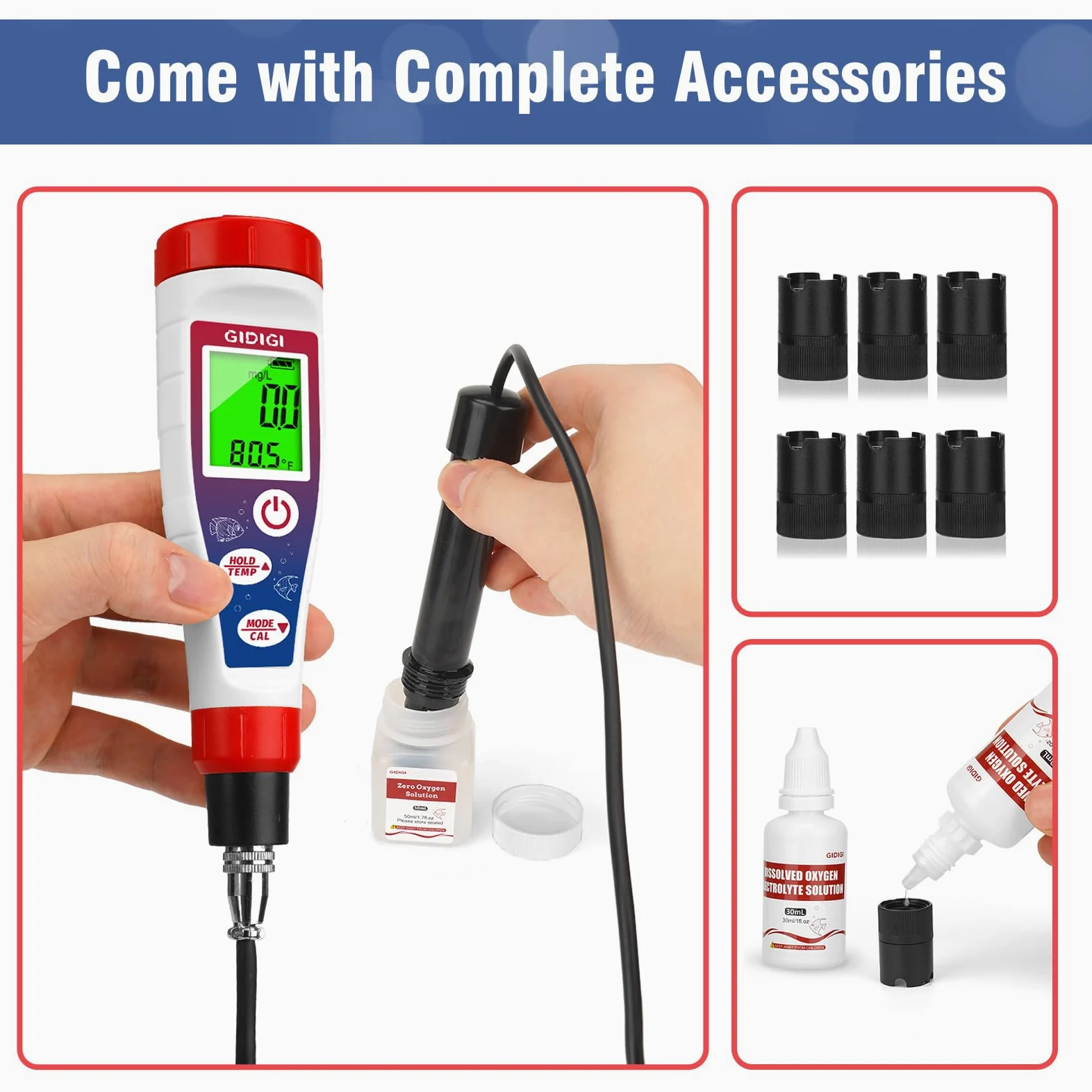 Medidor de oxígeno disuelto, probador de oxígeno de estanque, probador DO de 0.0-40.0 mg/L con cable de sonda extendido de 5 pies, ATC, LCD retroiluminado, para estanque, acuario, aguas residuales