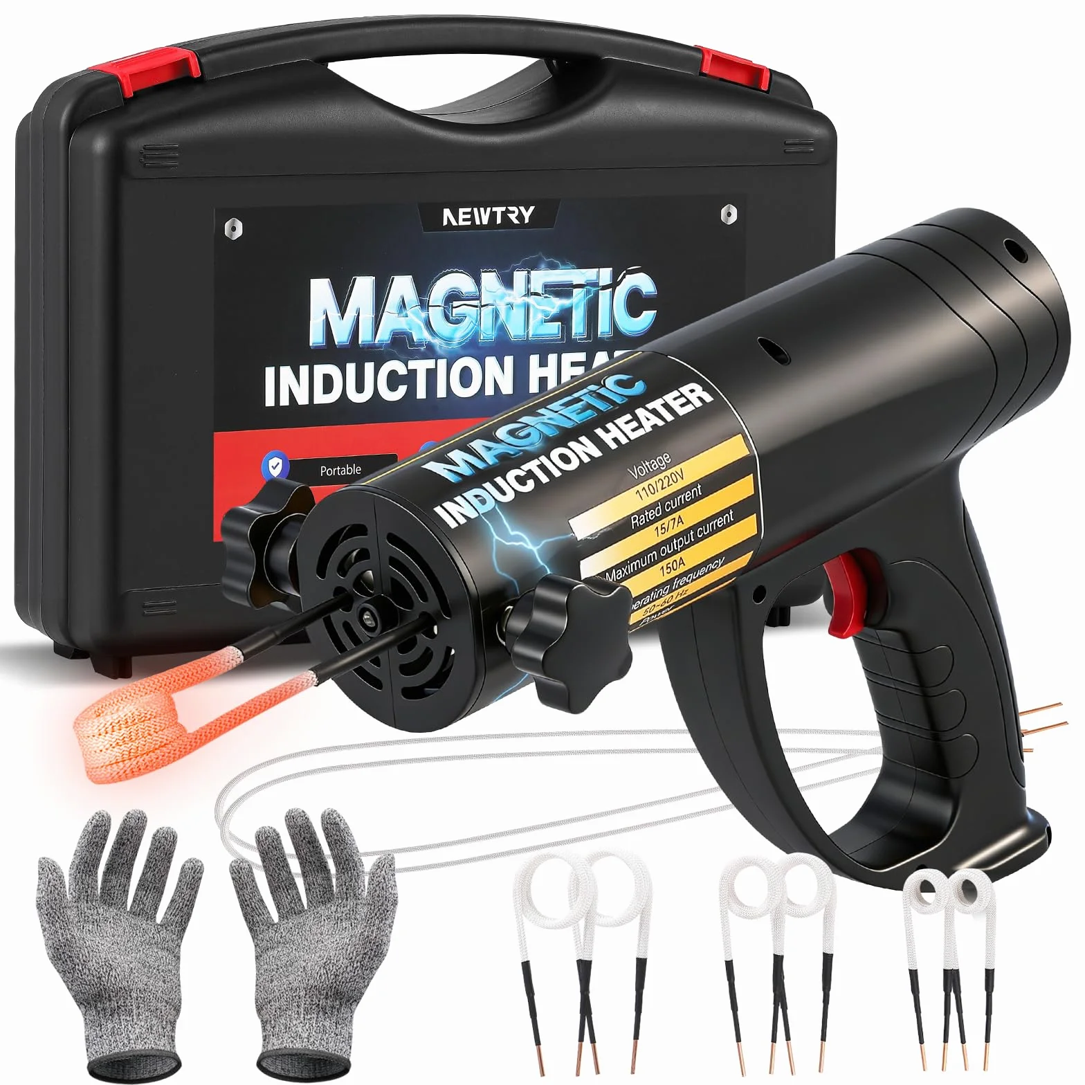 NEWTRY Calentador de inducción magnética, 1500W calentador de inducción electromagnética auto calentador de inducción con 8 bobinas para tuercas oxidadas, 220V